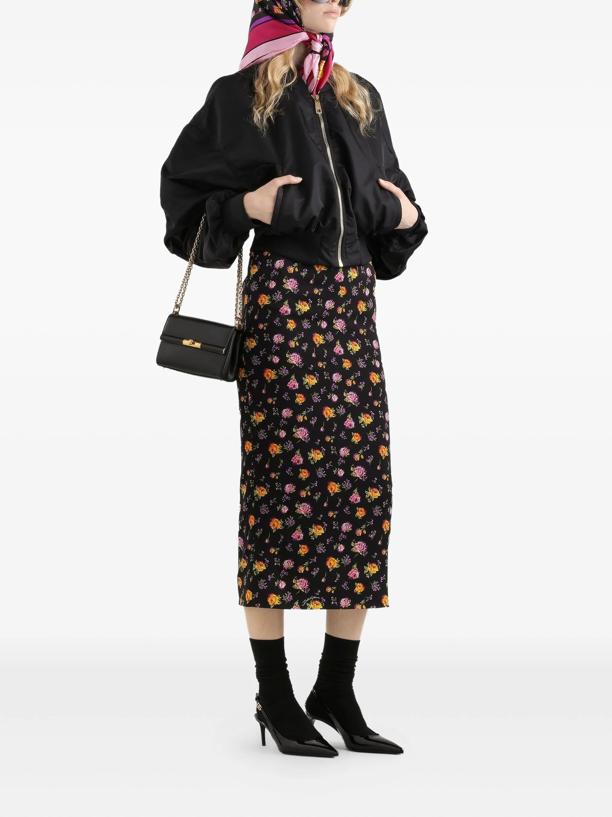 floral slit midi skirt