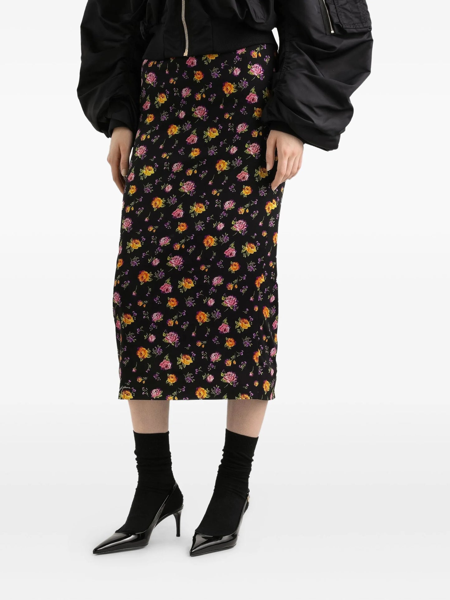 floral slit midi skirt