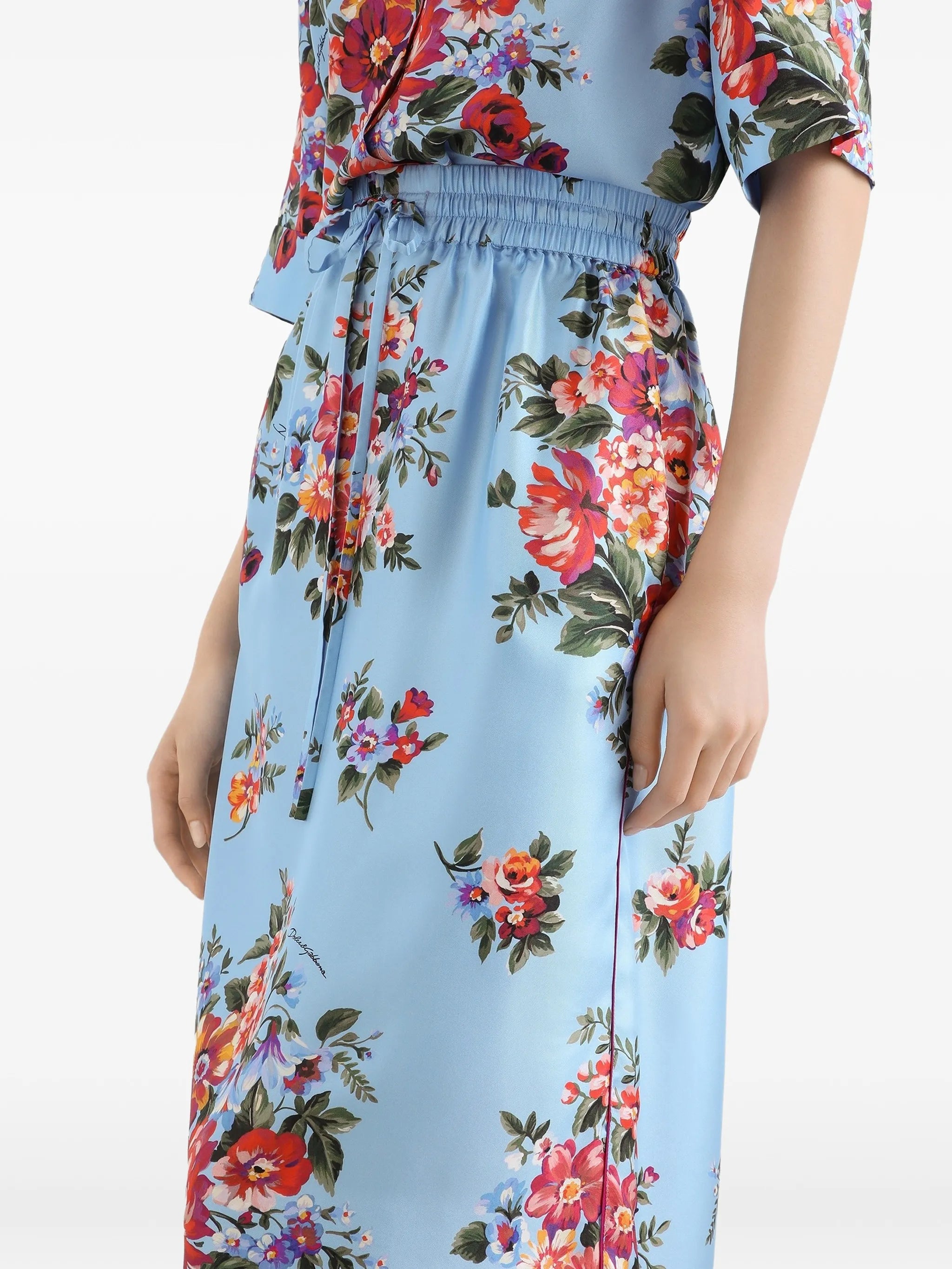 floral-print elasticated midi skirt