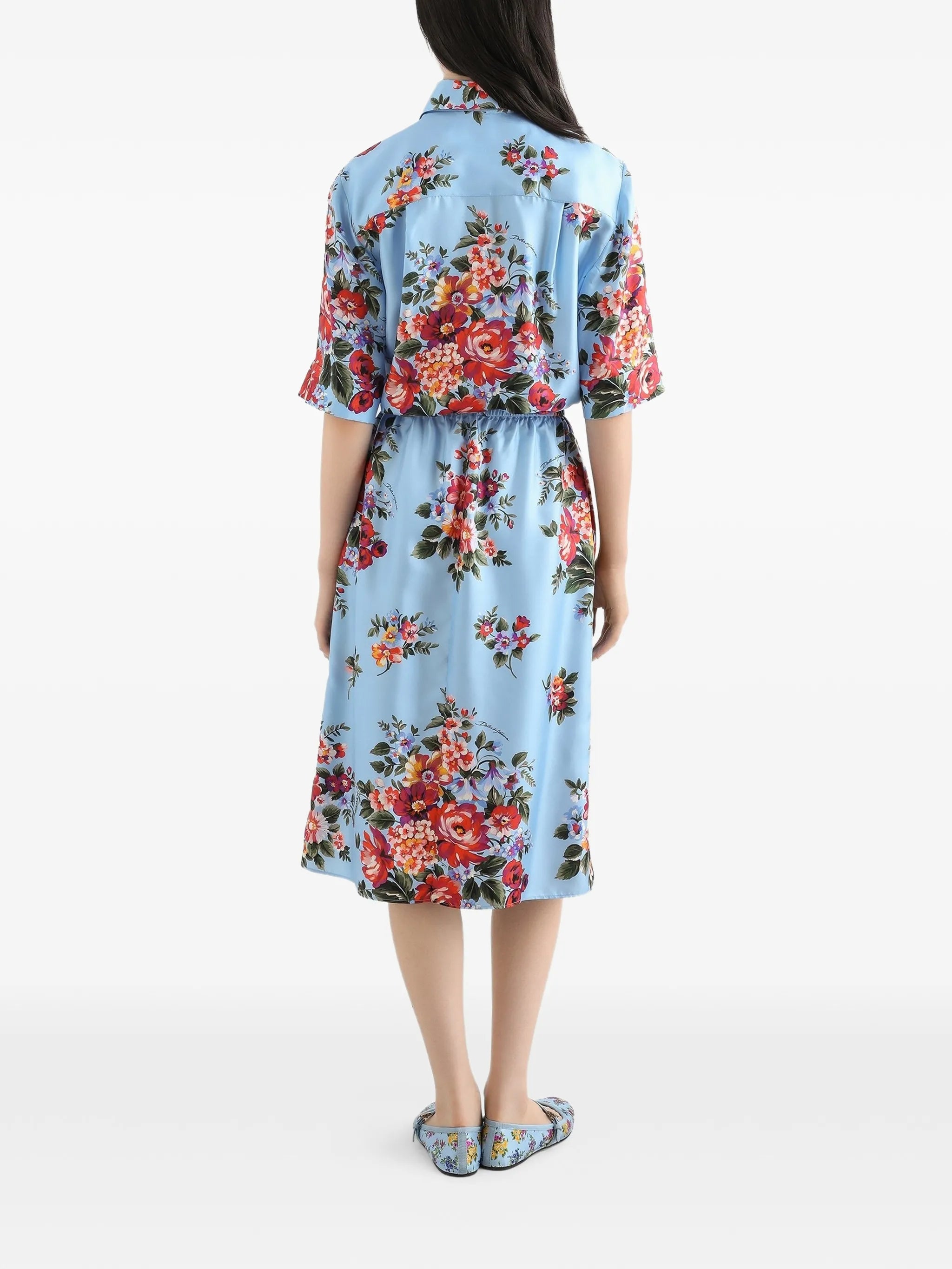floral-print elasticated midi skirt