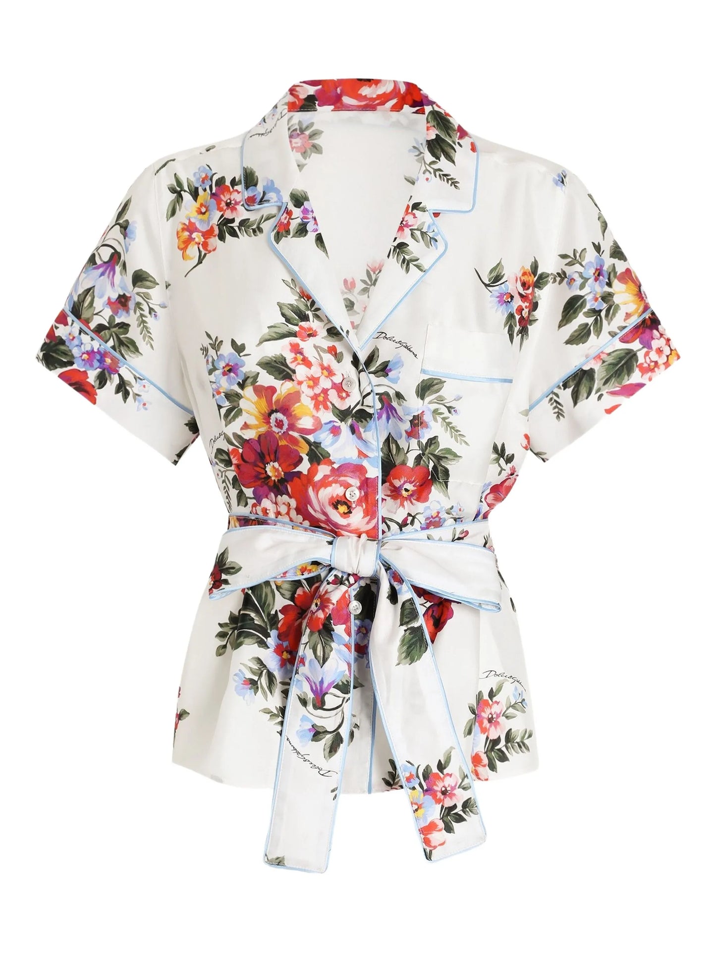 floral-print silk shirt