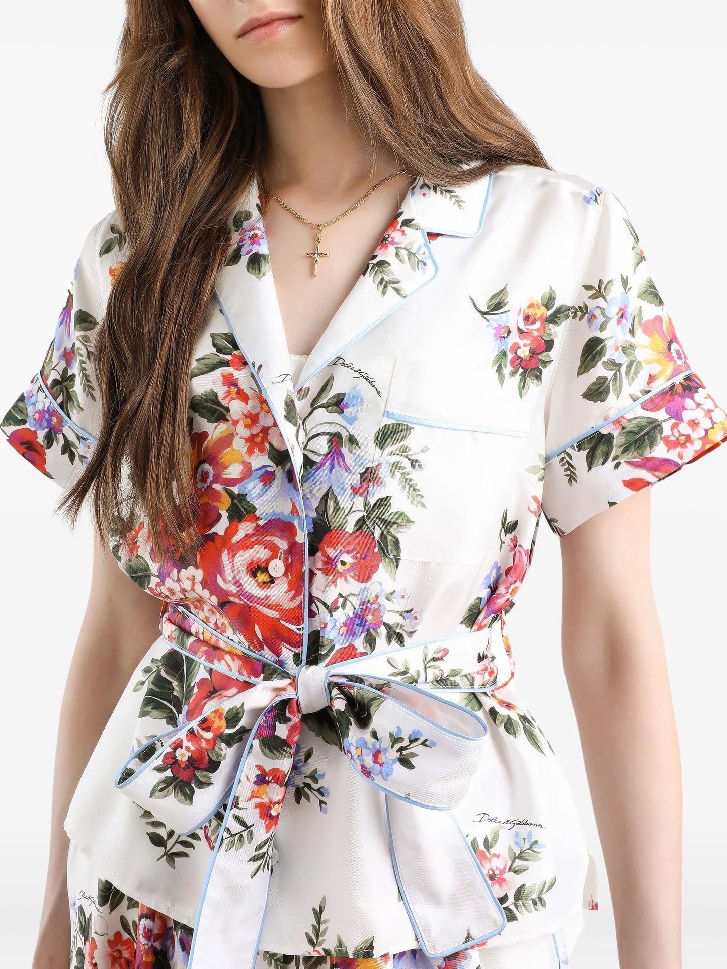 floral-print silk shirt