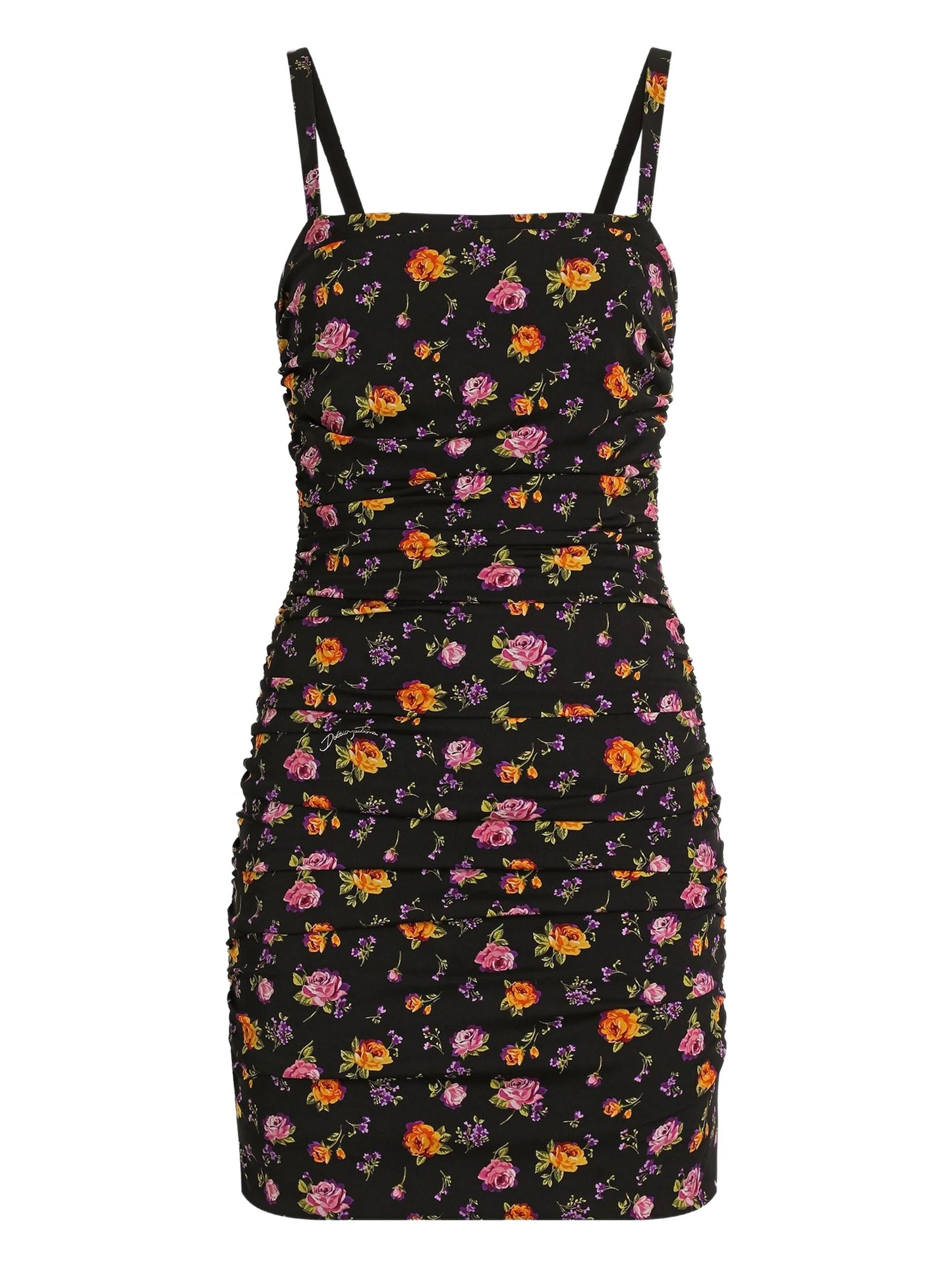 floral ruched mini dress
