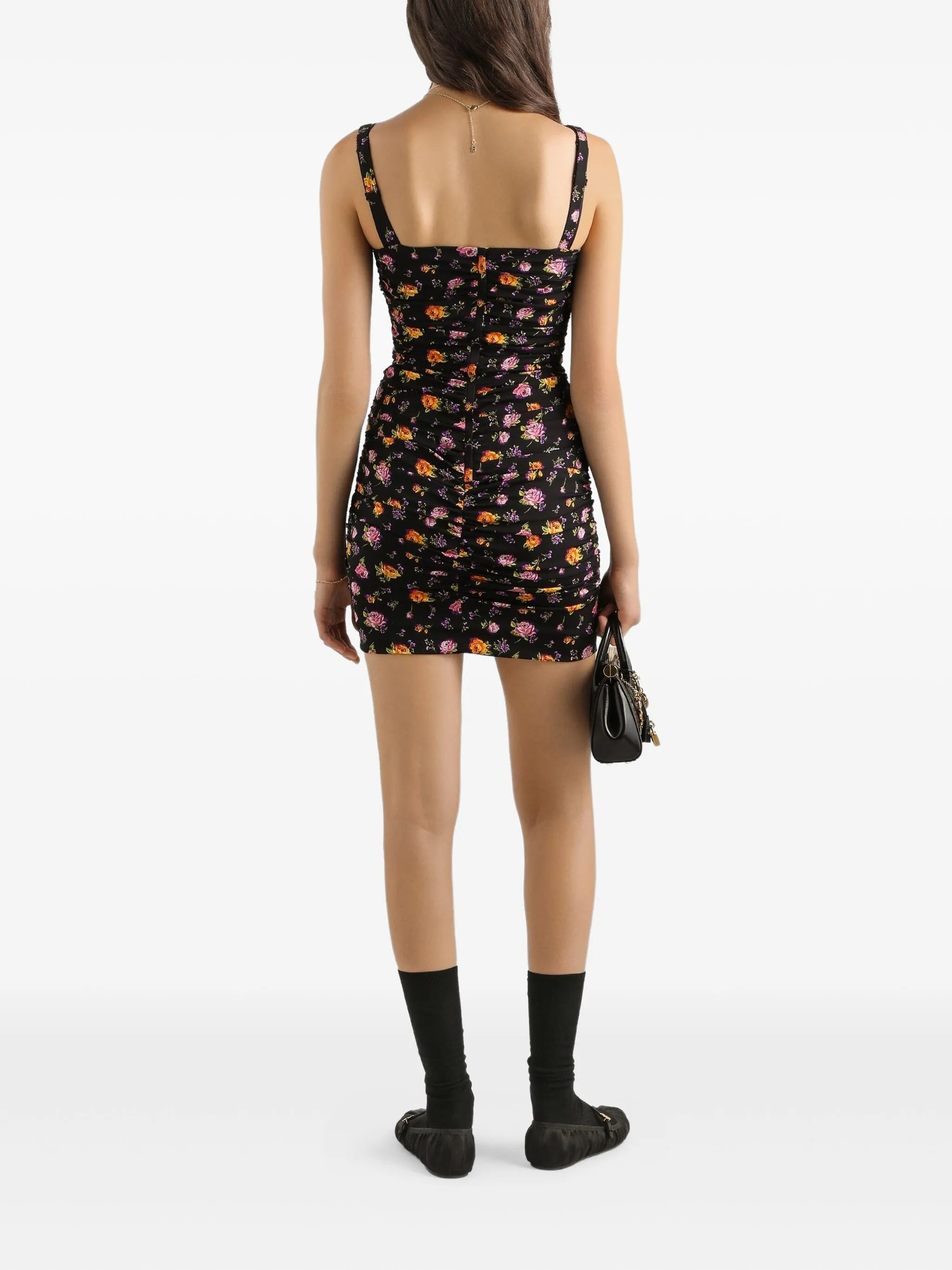 floral ruched mini dress