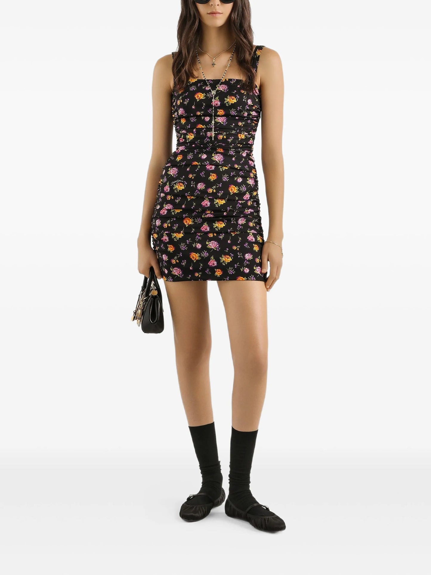 floral ruched mini dress