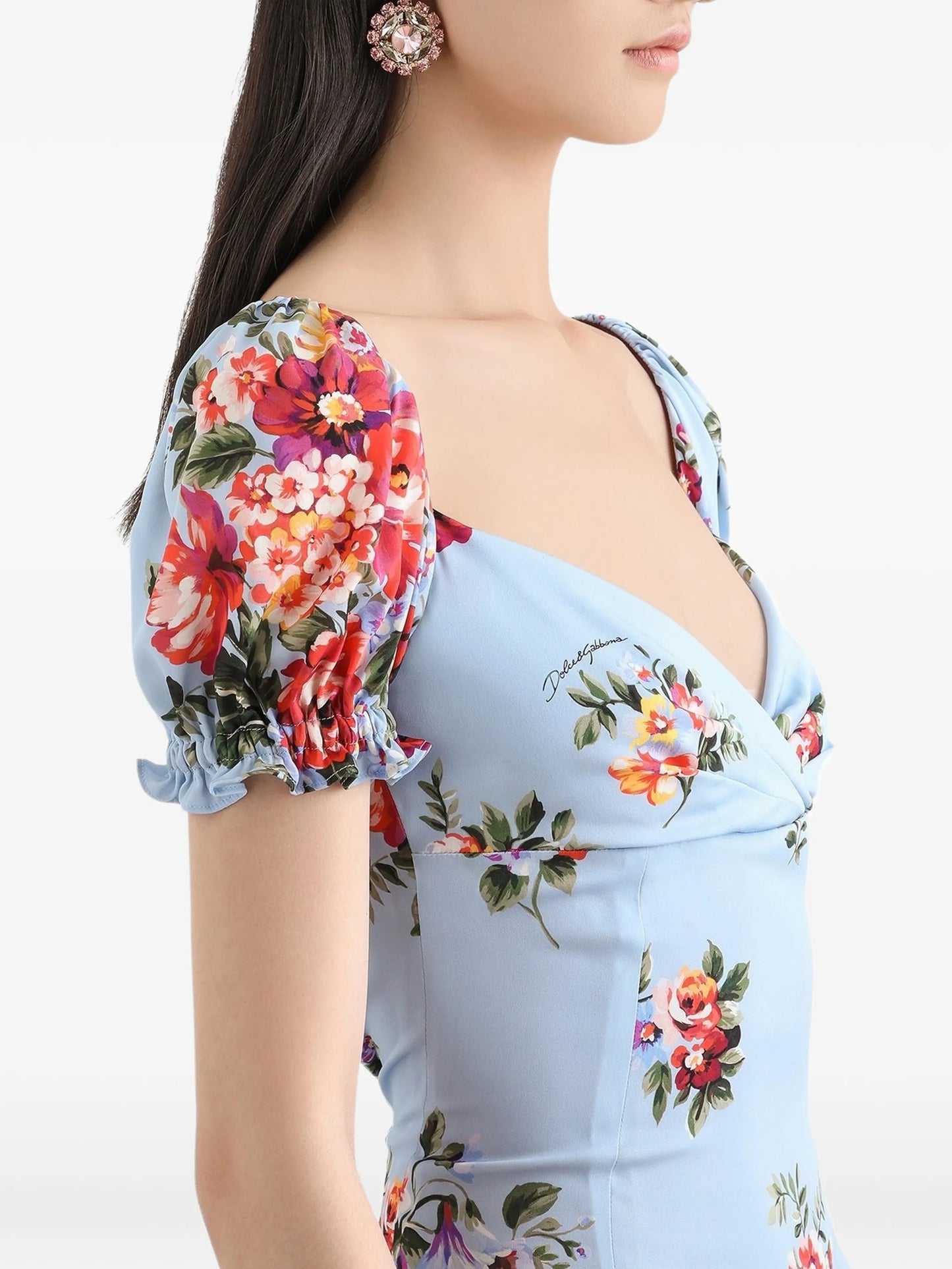 floral-print puff-sleeve midi dress