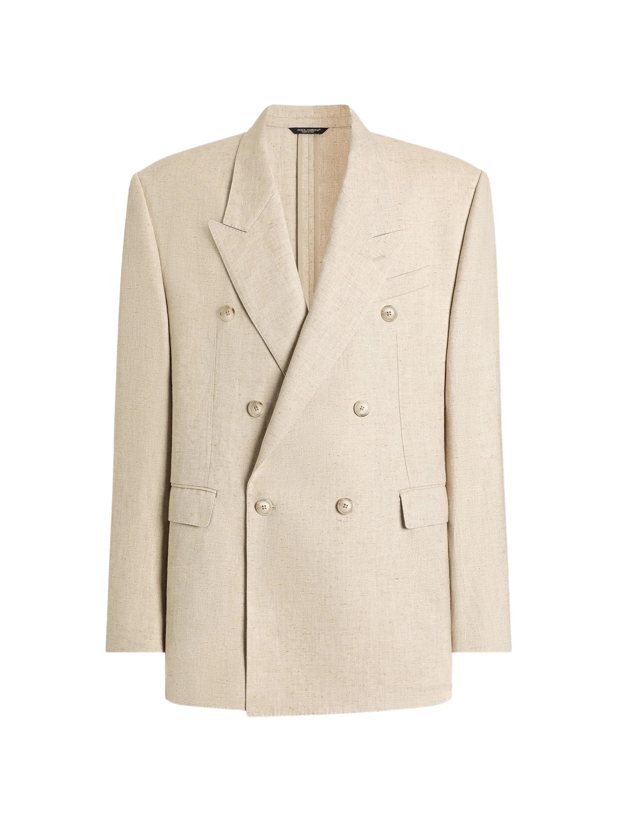 double-breasted tweed-effect silk and hemp jacket