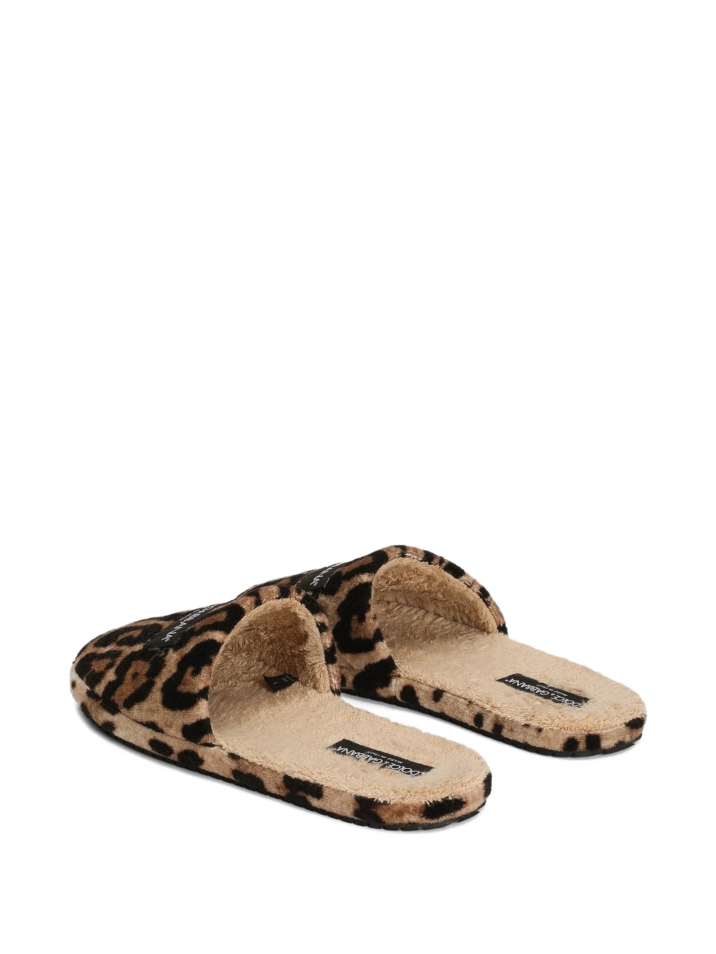leo-print hotel terry slippers