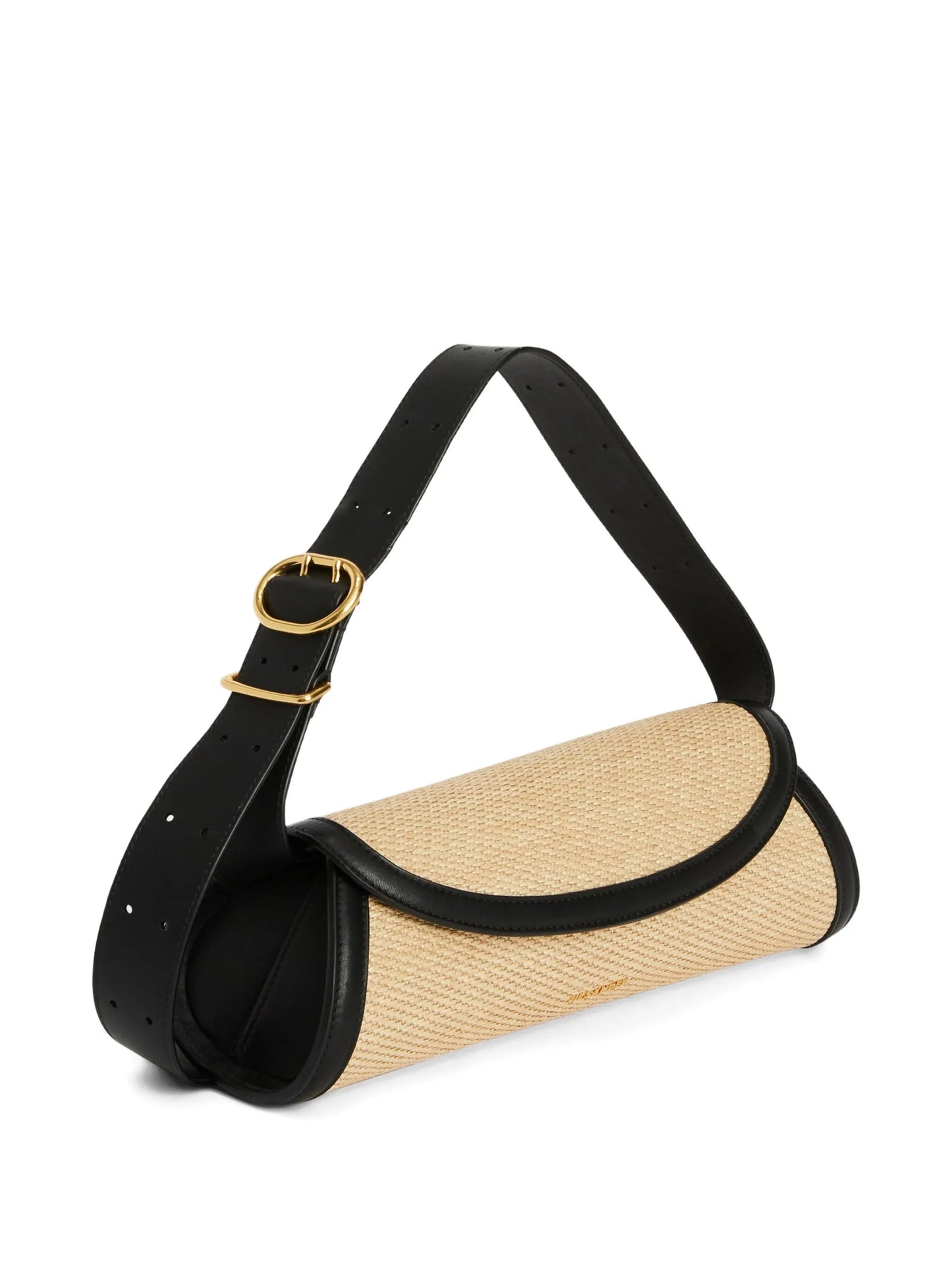 small Cannolo raffia leather trims handbag
