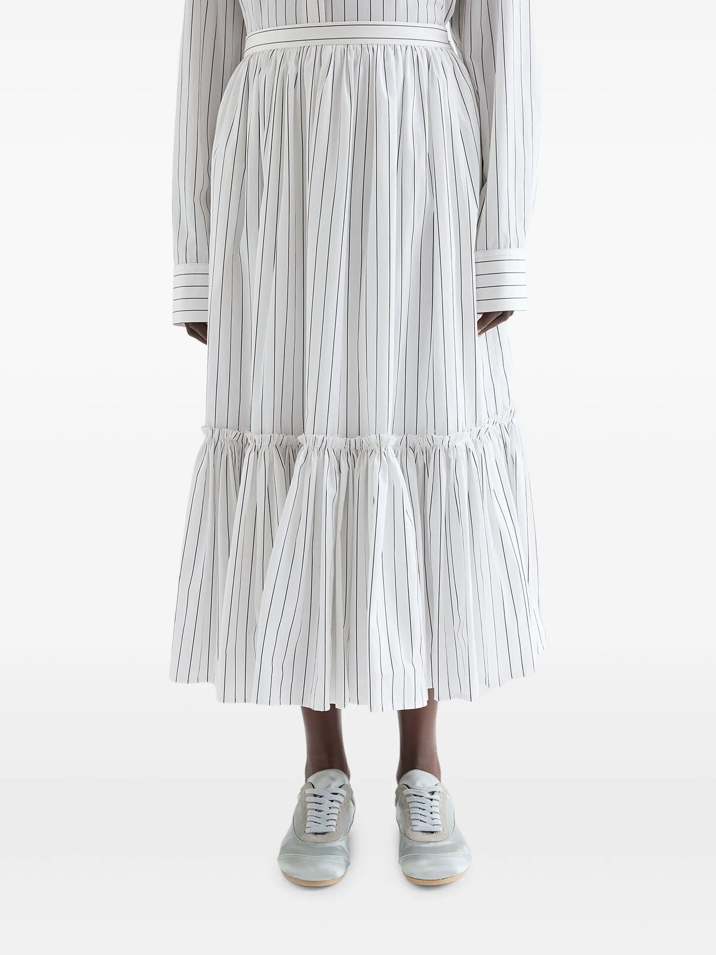 striped gathered midi skirt