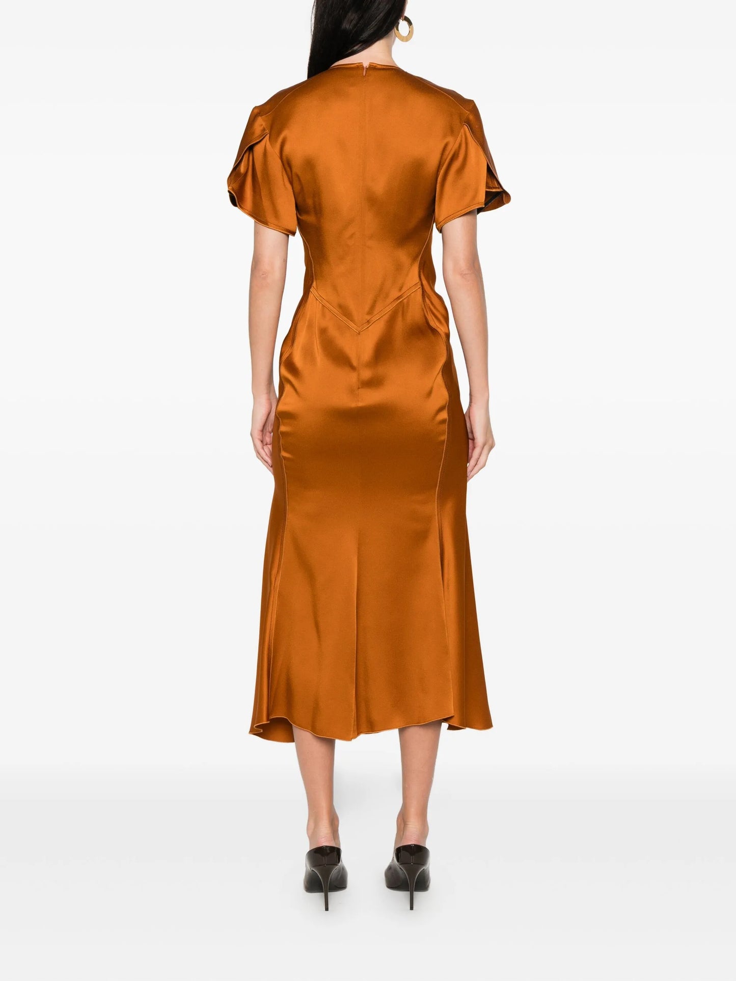 gathered satin dress