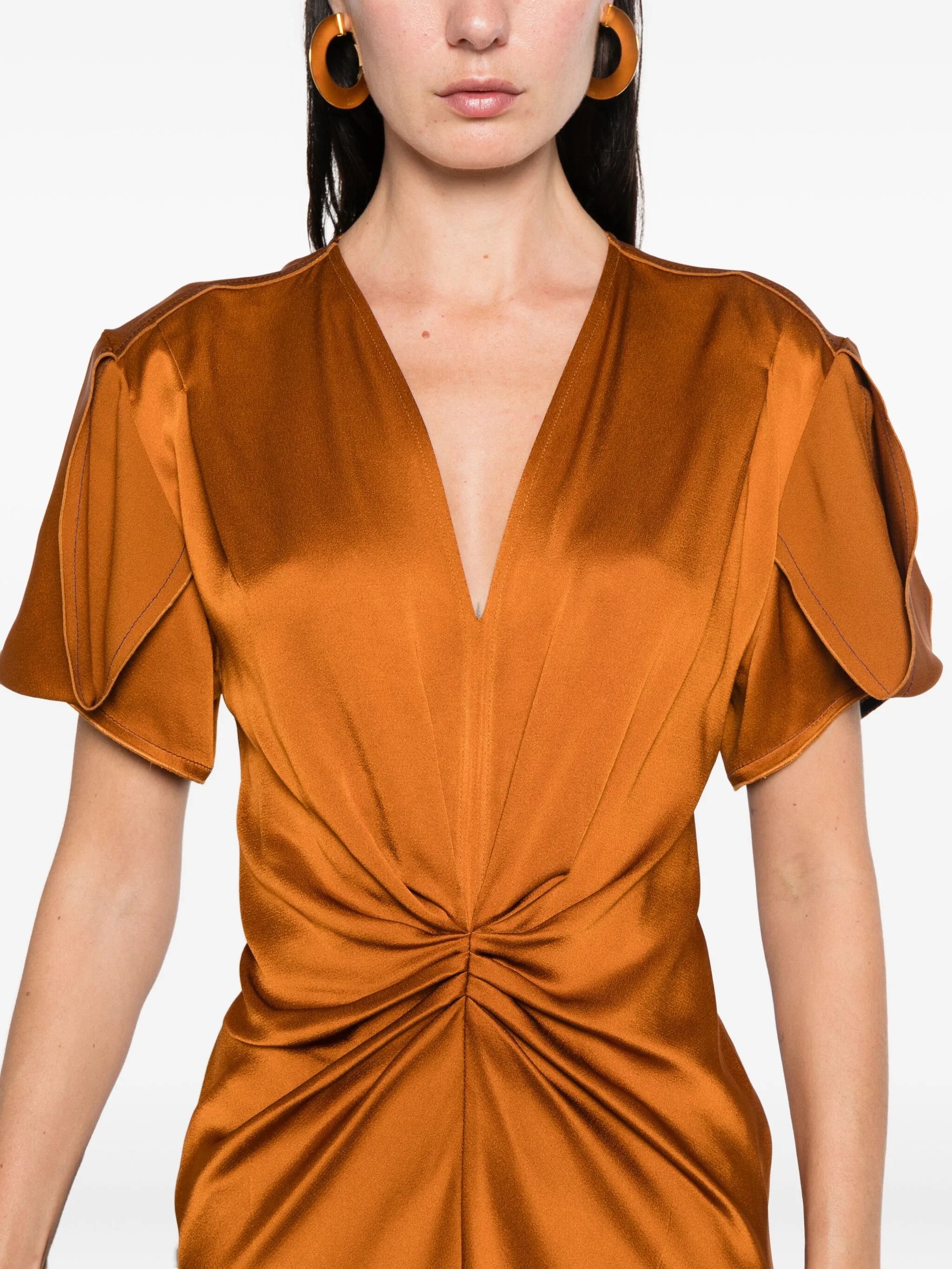 gathered satin dress