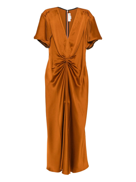 gathered satin dress
