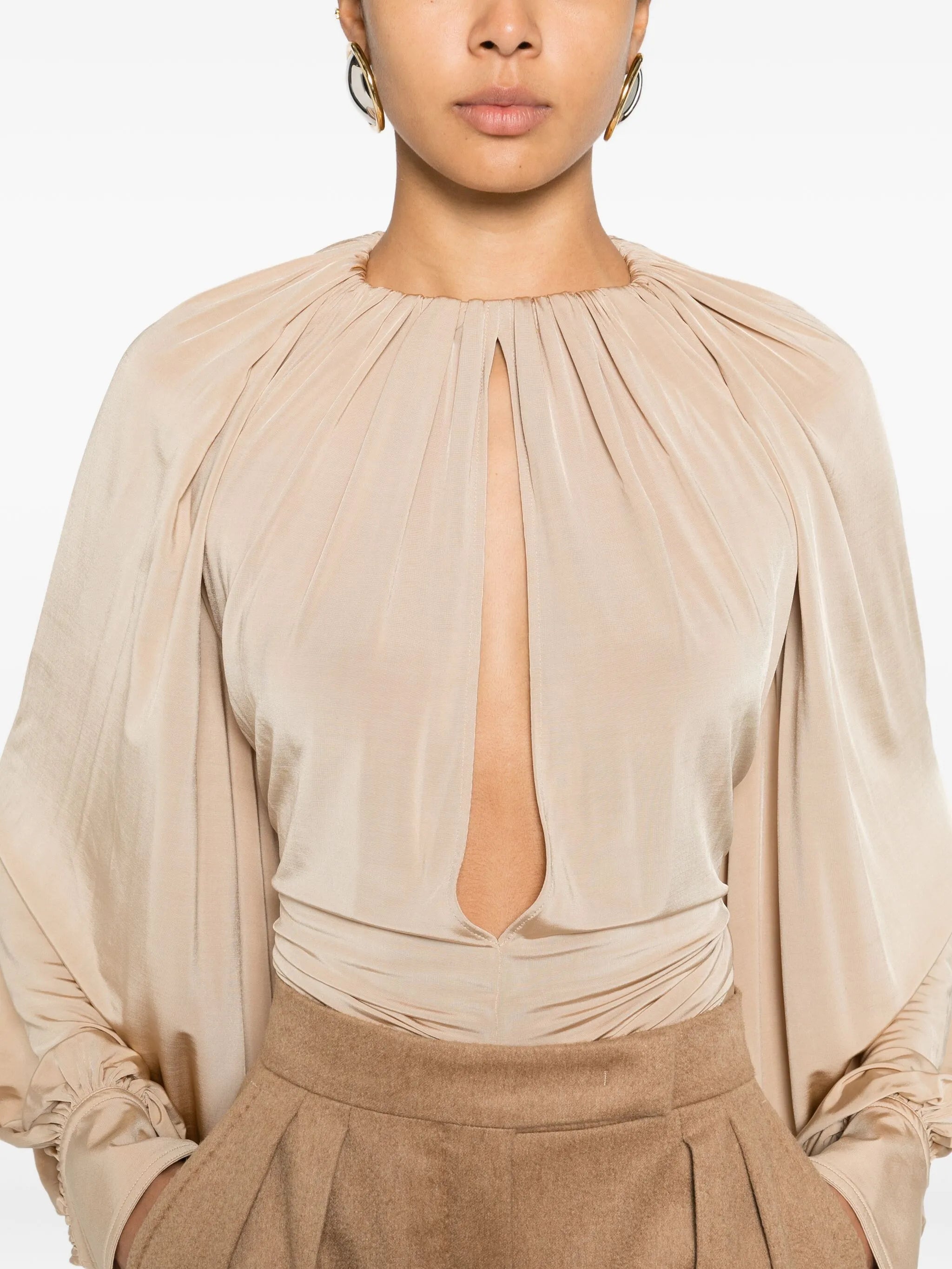 gathered long-sleeve blouse