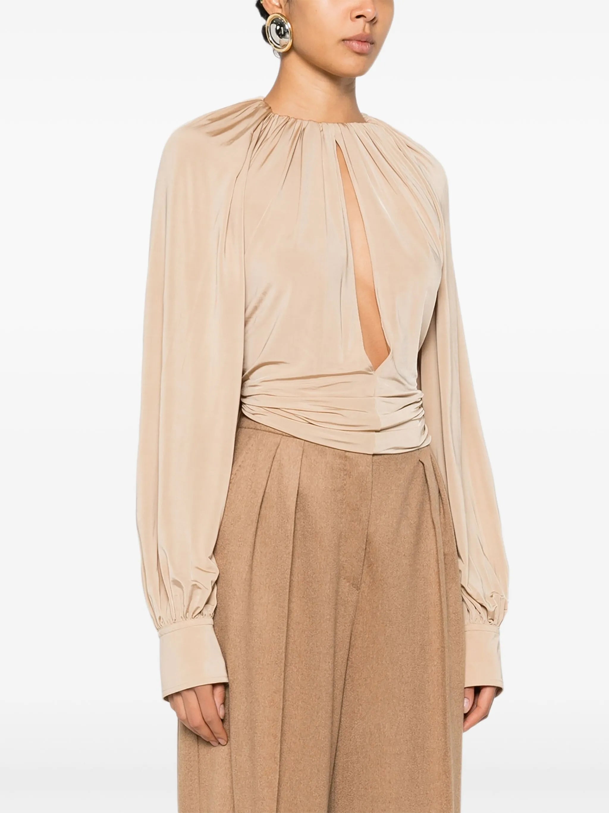 gathered long-sleeve blouse