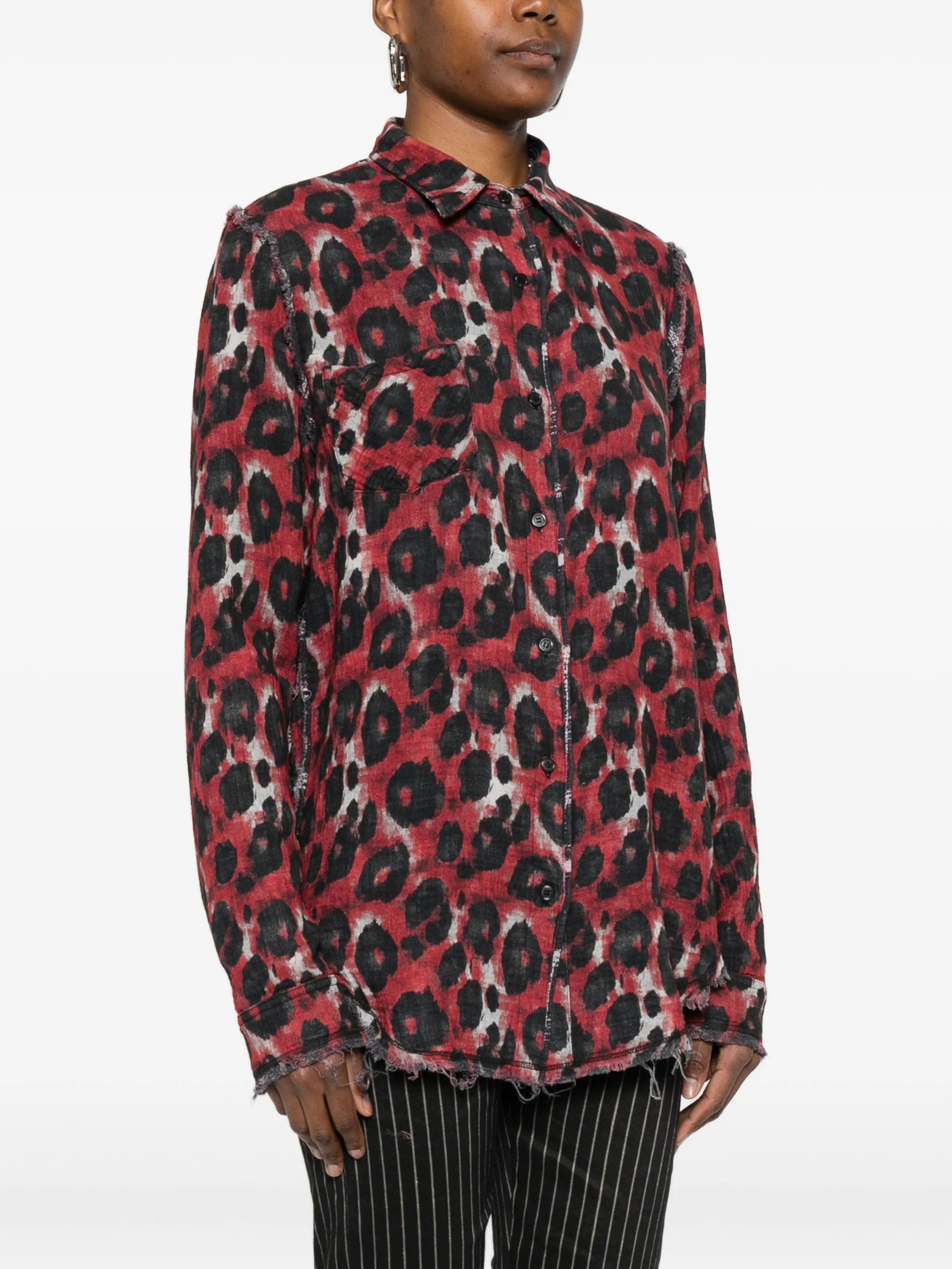 plaid shredded seam shirt