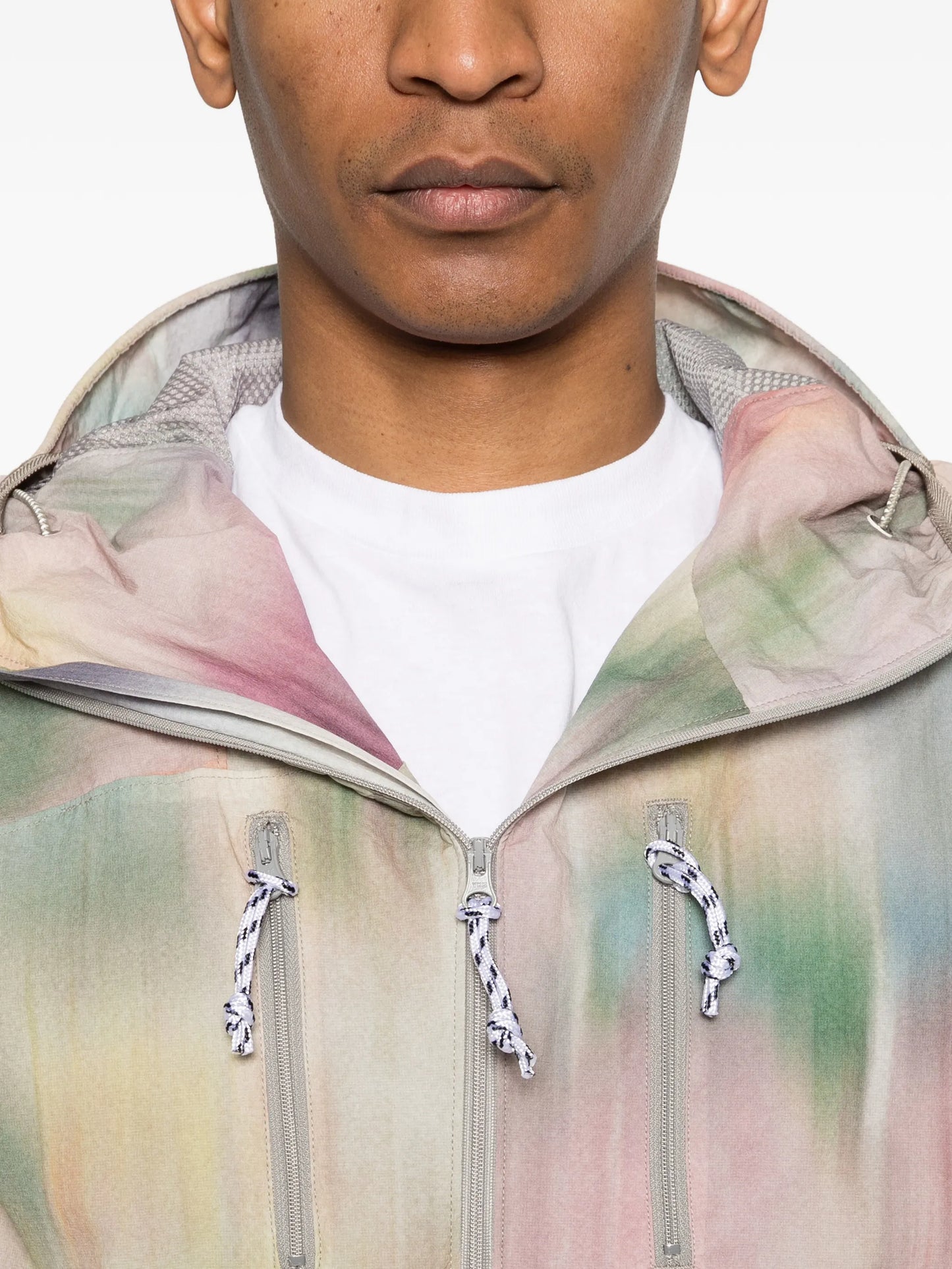 abstract-print hooded jacket