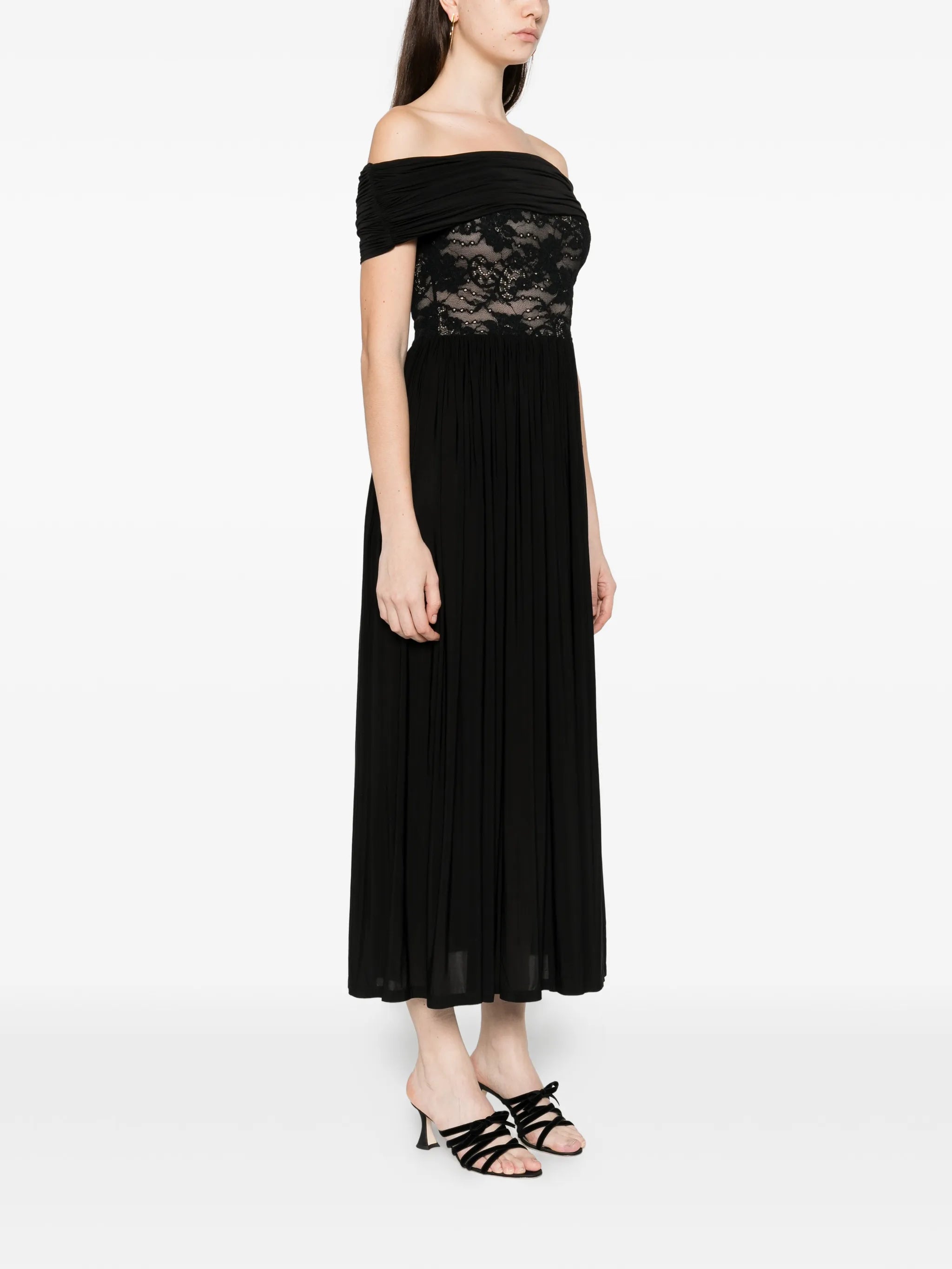 lace-panel midi dress