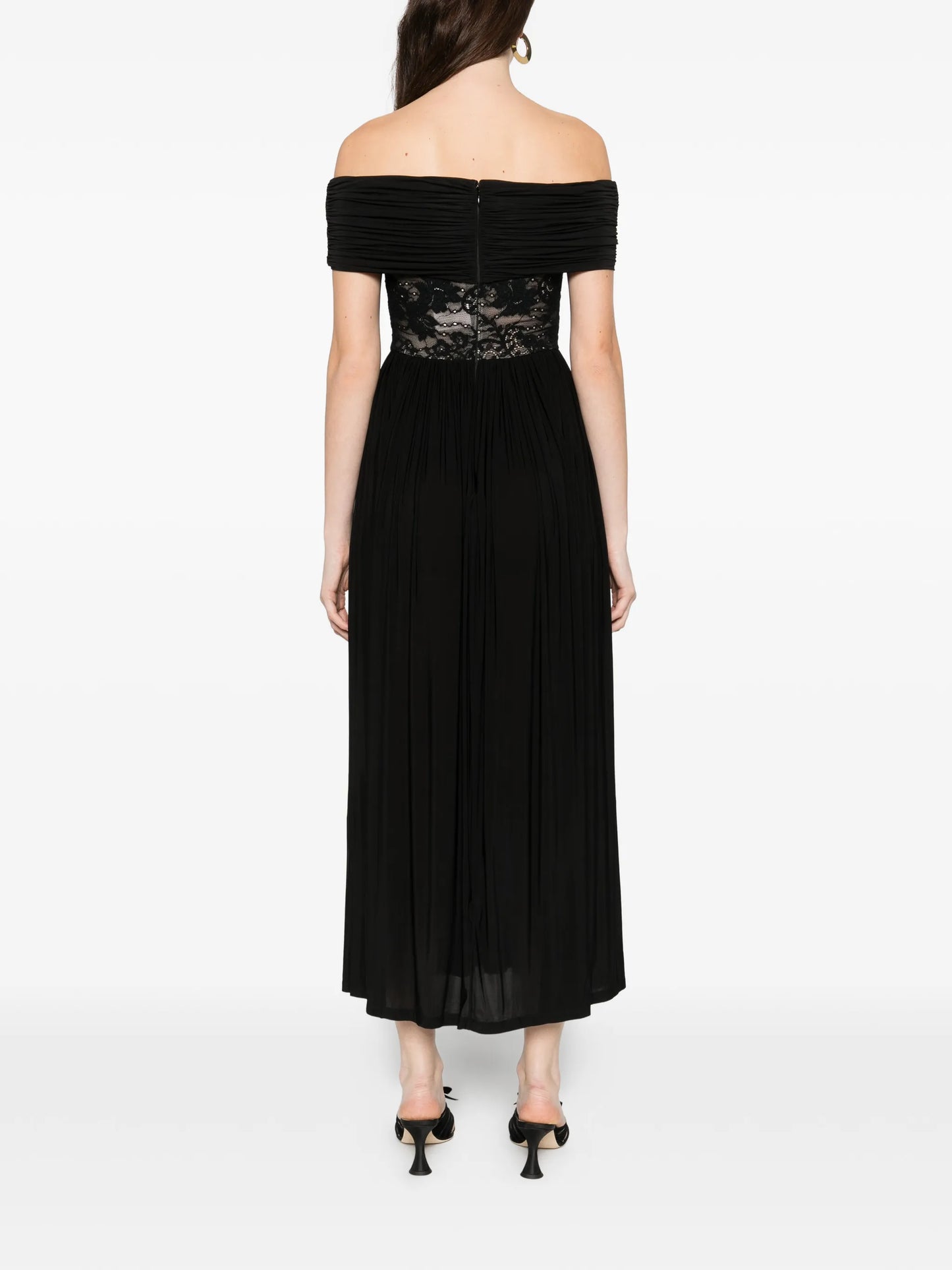 lace-panel midi dress