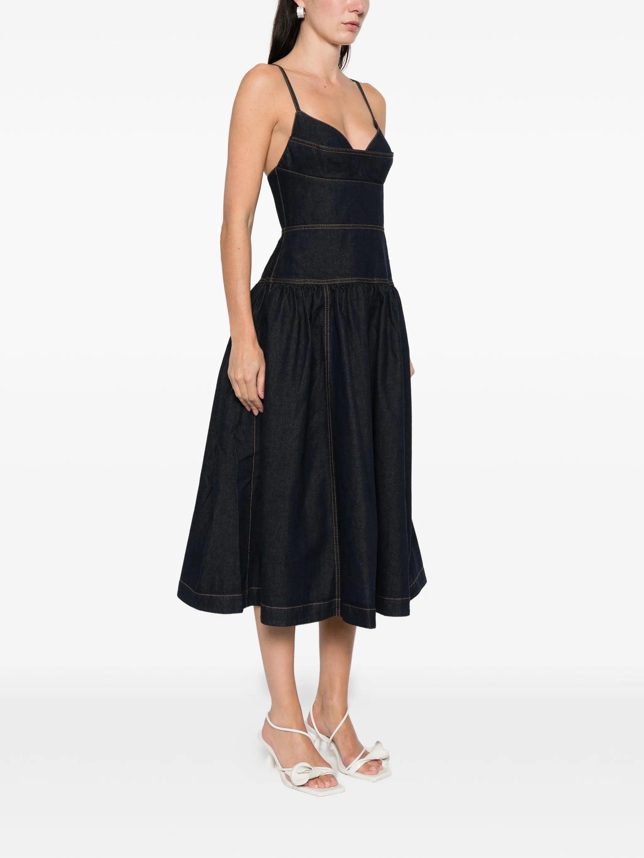 sleeveless denim midi dress