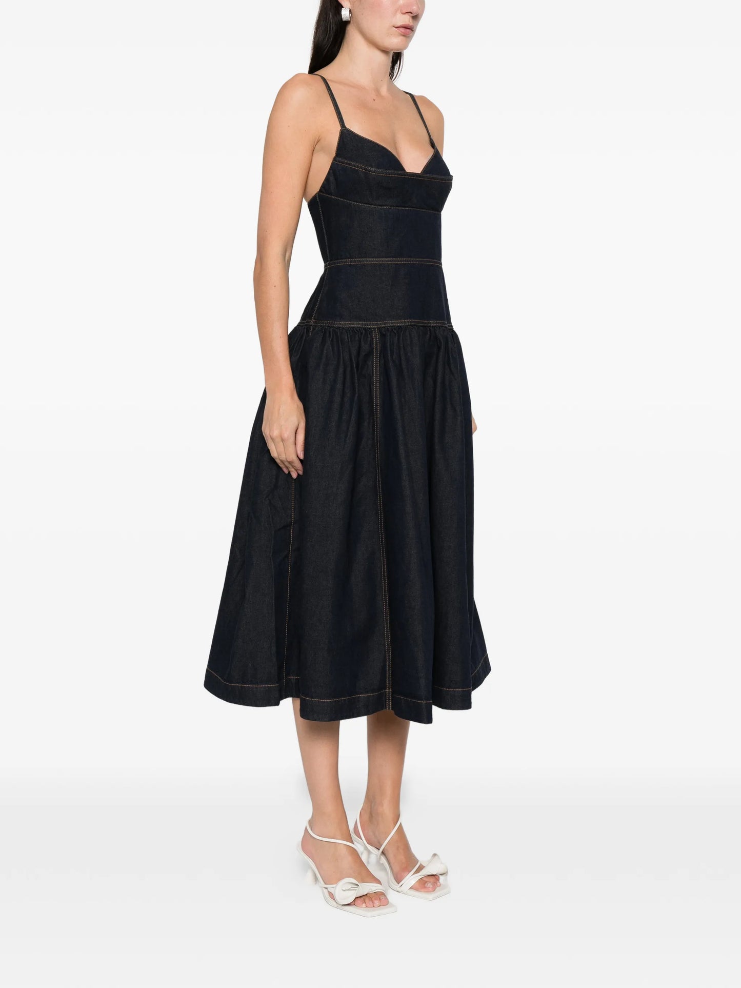 sleeveless denim midi dress