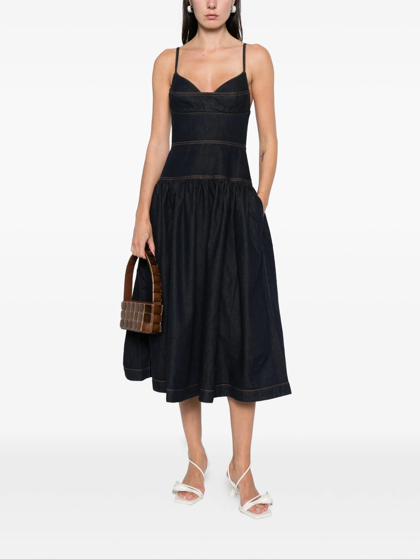 sleeveless denim midi dress