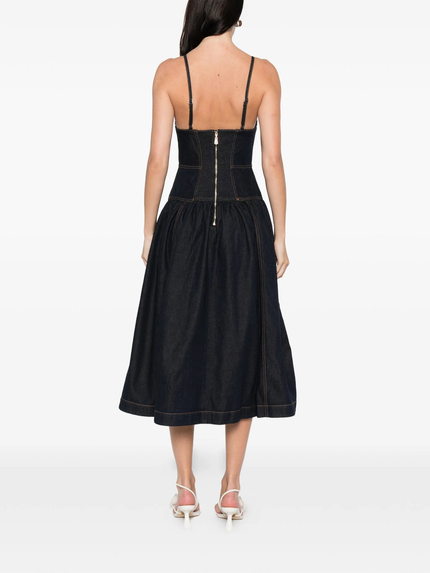 sleeveless denim midi dress