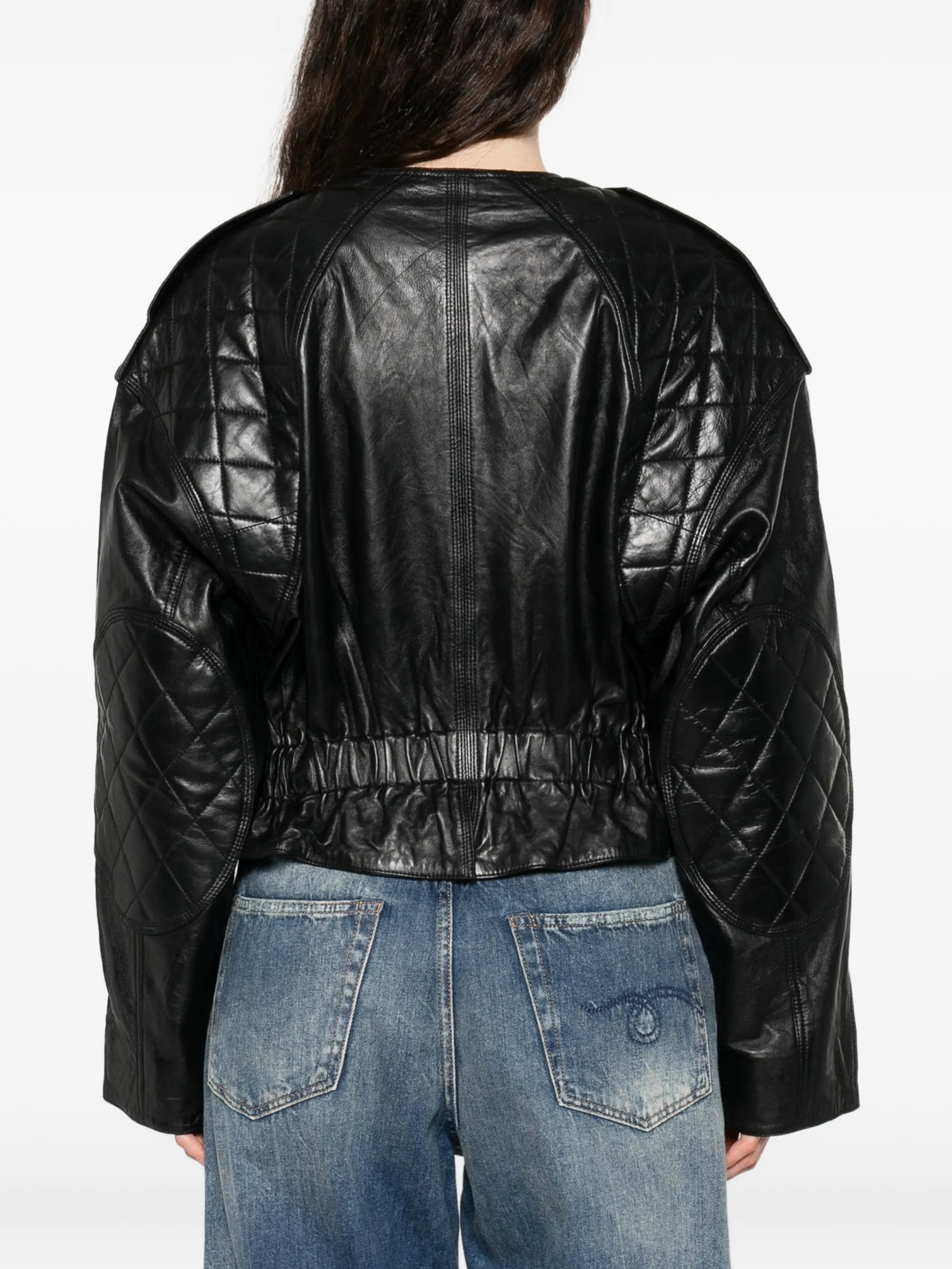 quilted button leather jacket