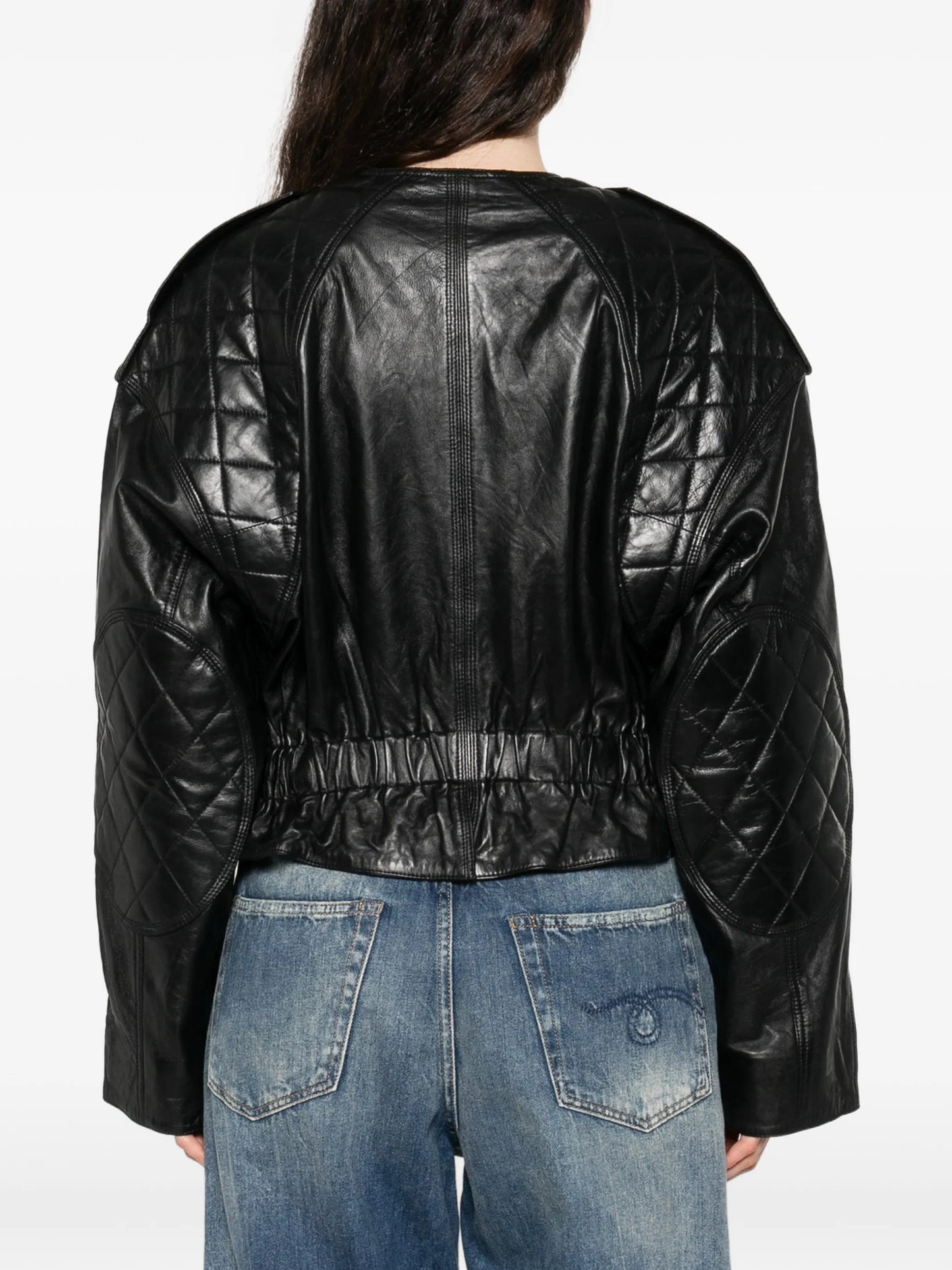 quilted button leather jacket