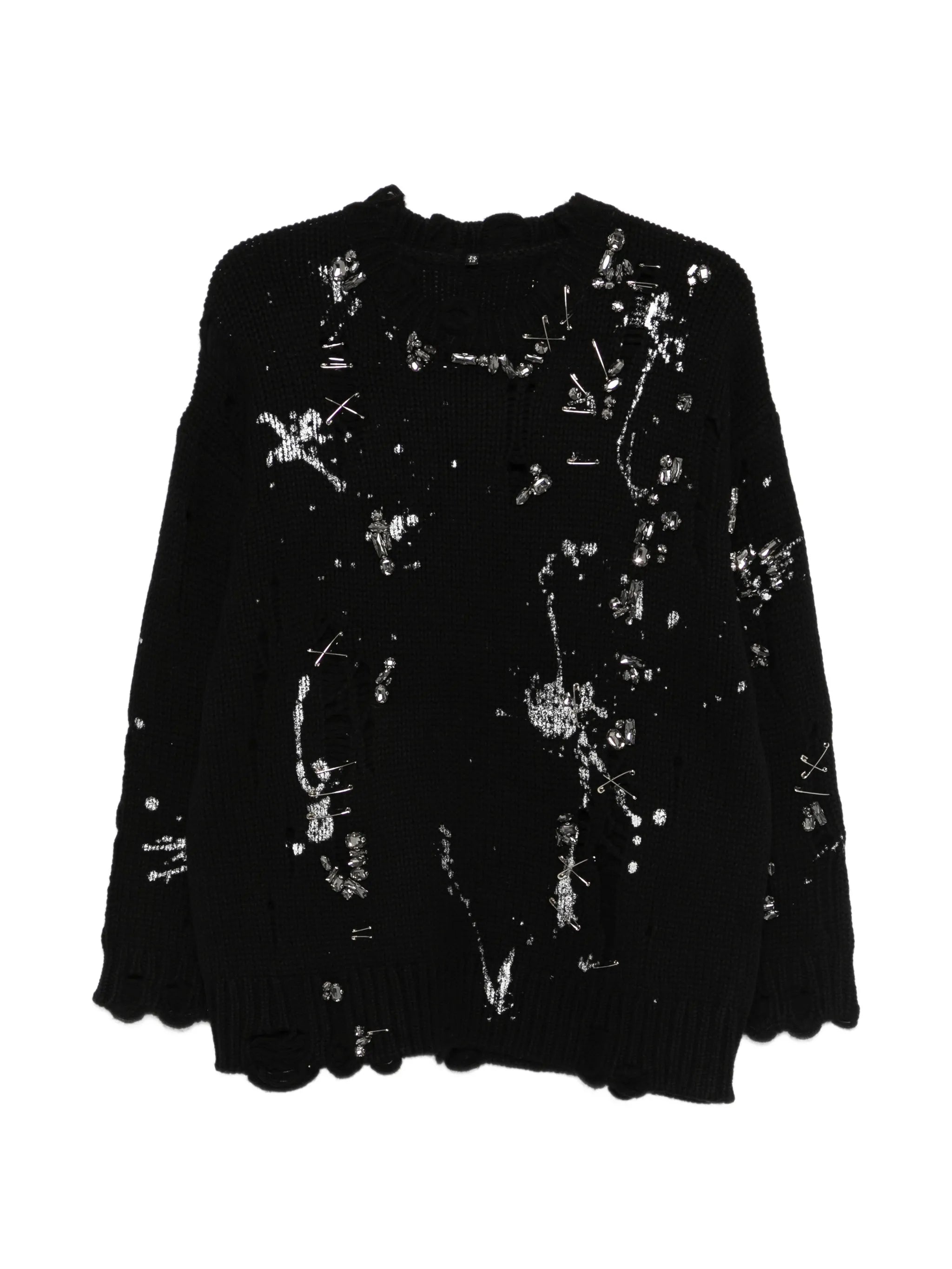distressed crystals pin SWEATER
