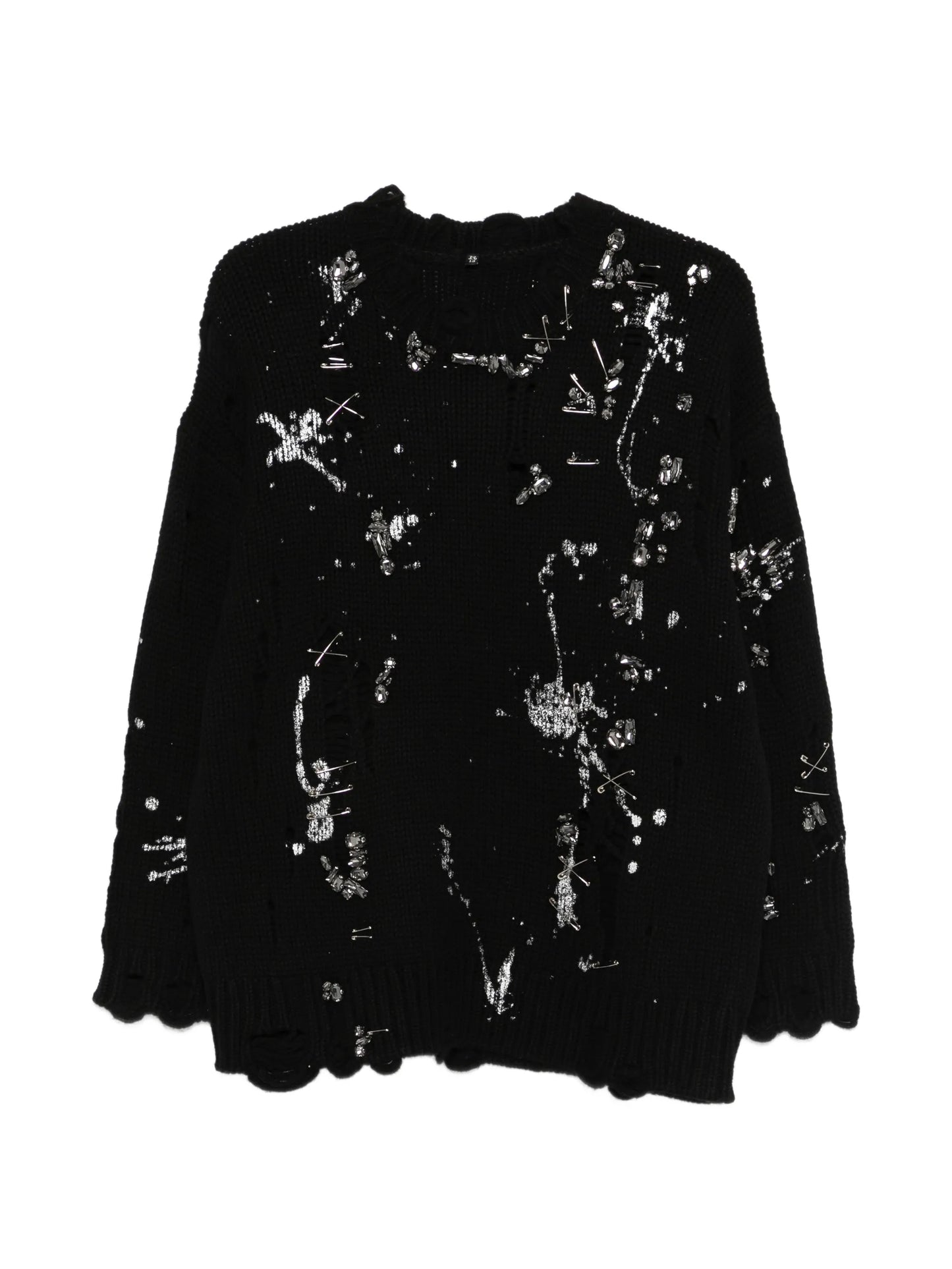 distressed crystals pin SWEATER