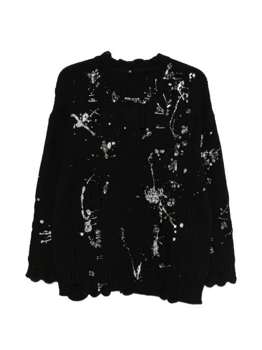 distressed crystals pin SWEATER