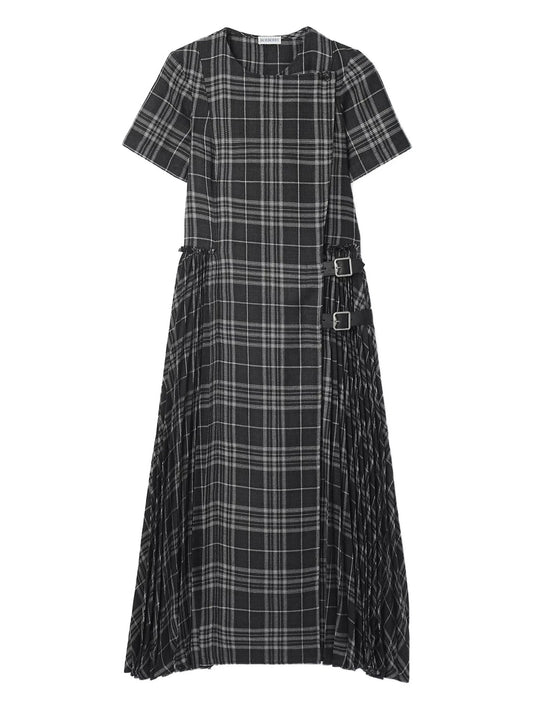 Check buckle pleated dress