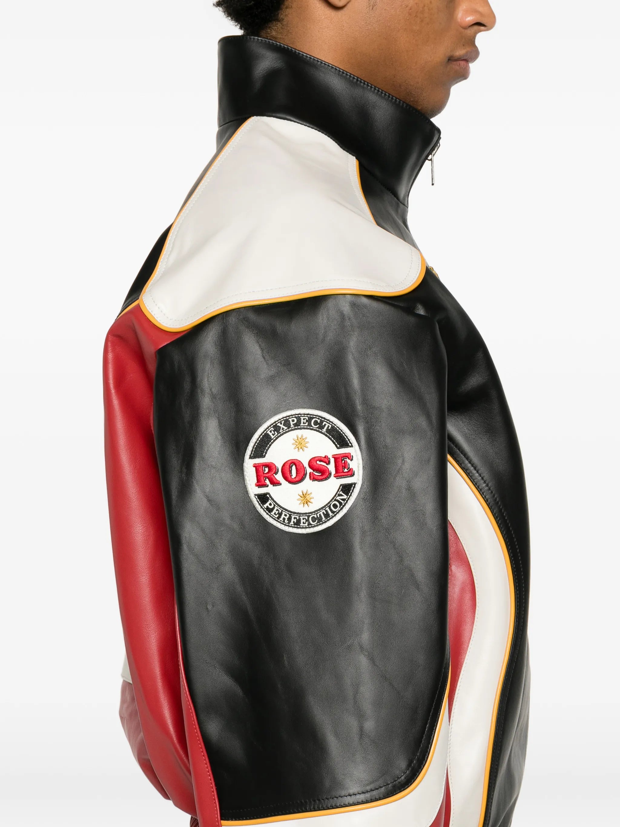 logo-patch leather jacket