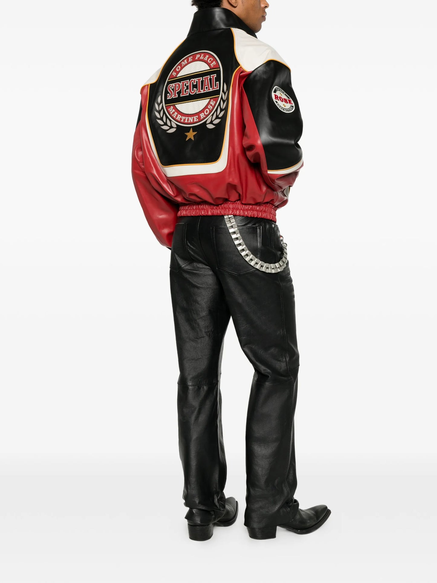logo-patch leather jacket