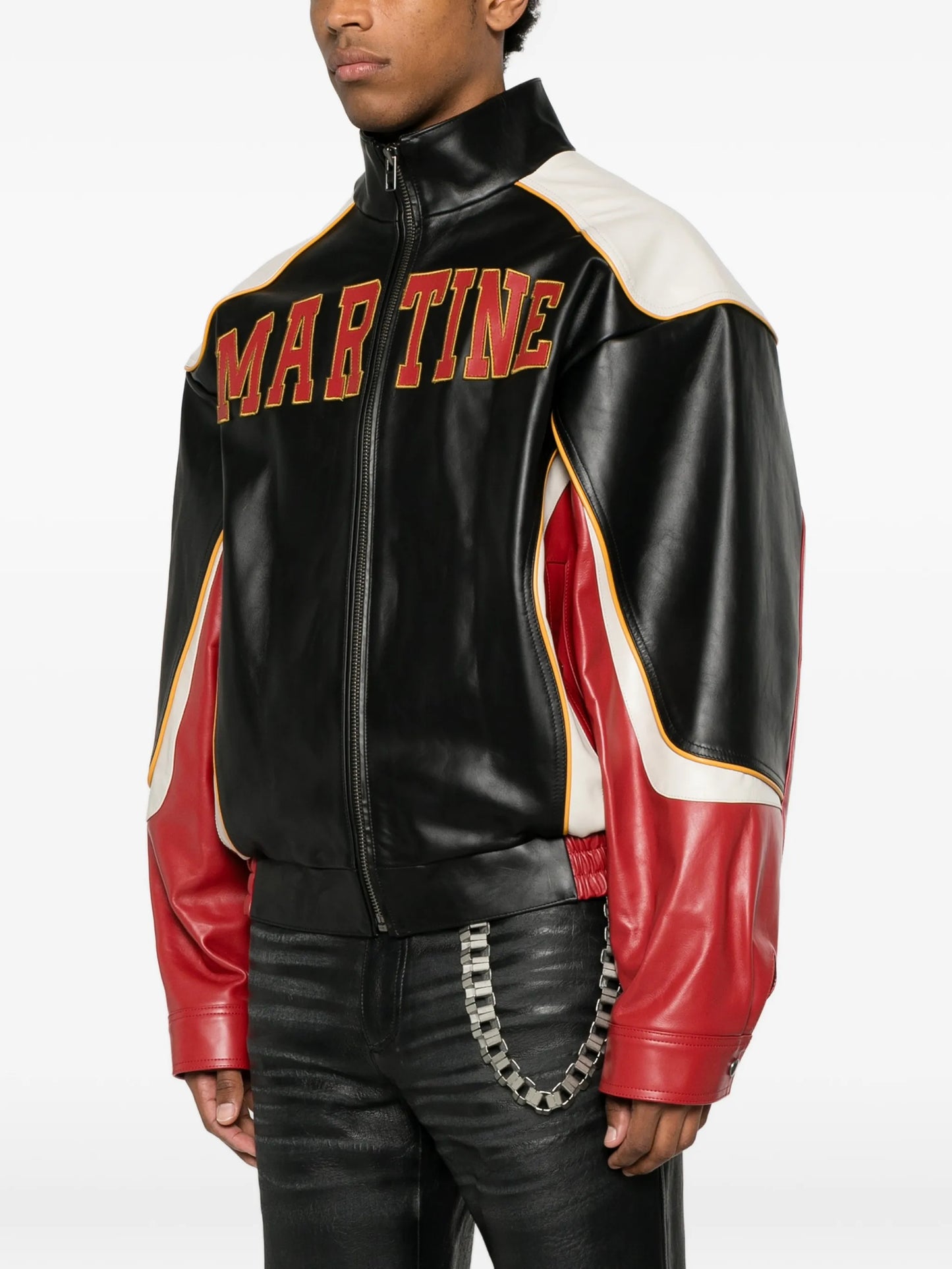 logo-patch leather jacket