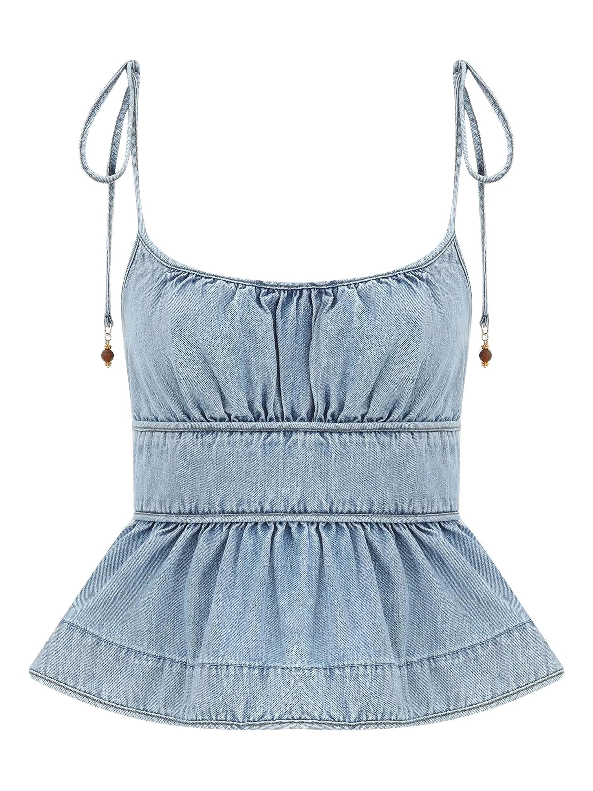 Wanderlust ruffled denim cami