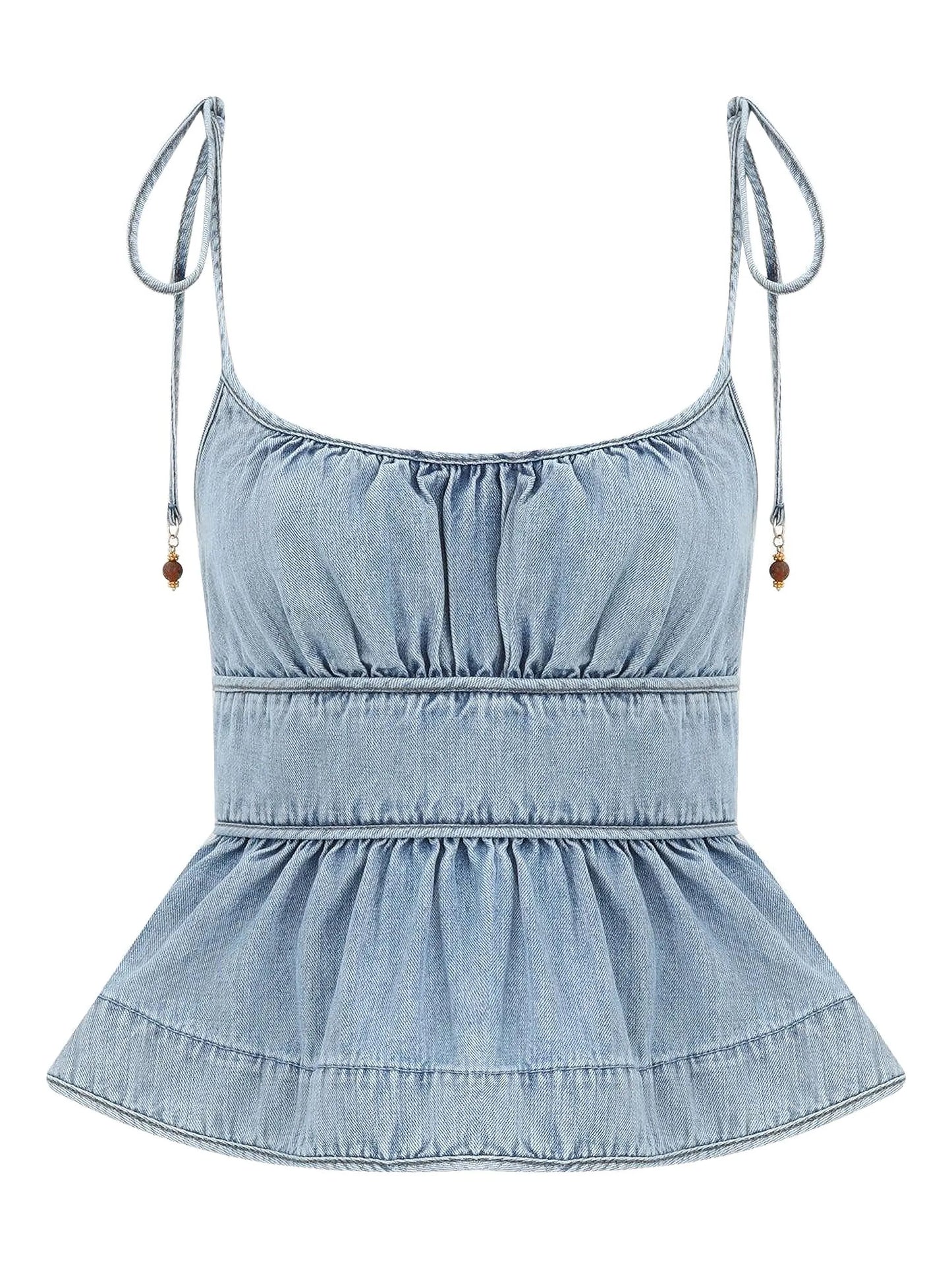 Wanderlust ruffled denim cami