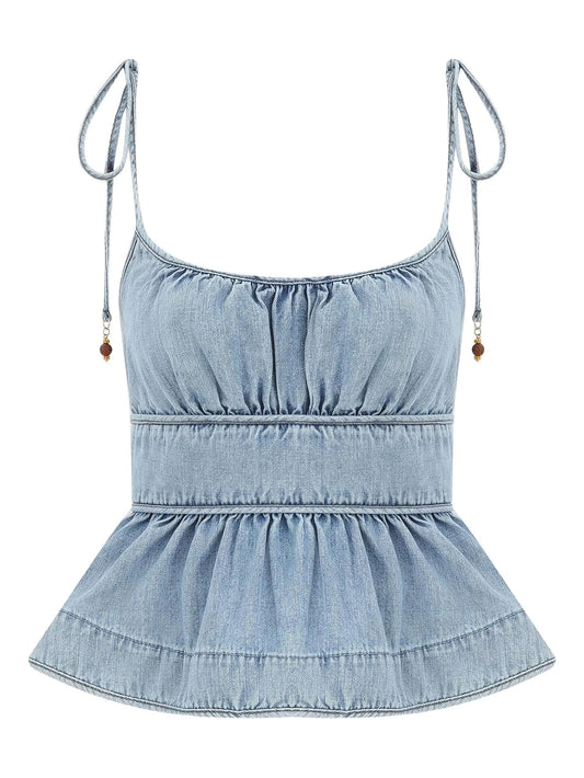 Wanderlust ruffled denim cami