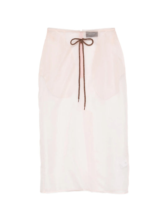 sheer frayed column midi skirt