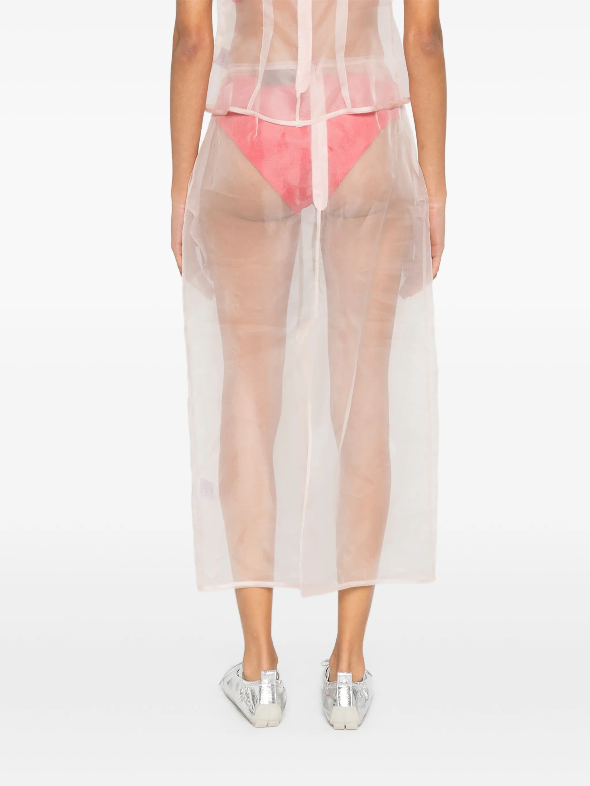 sheer frayed column midi skirt