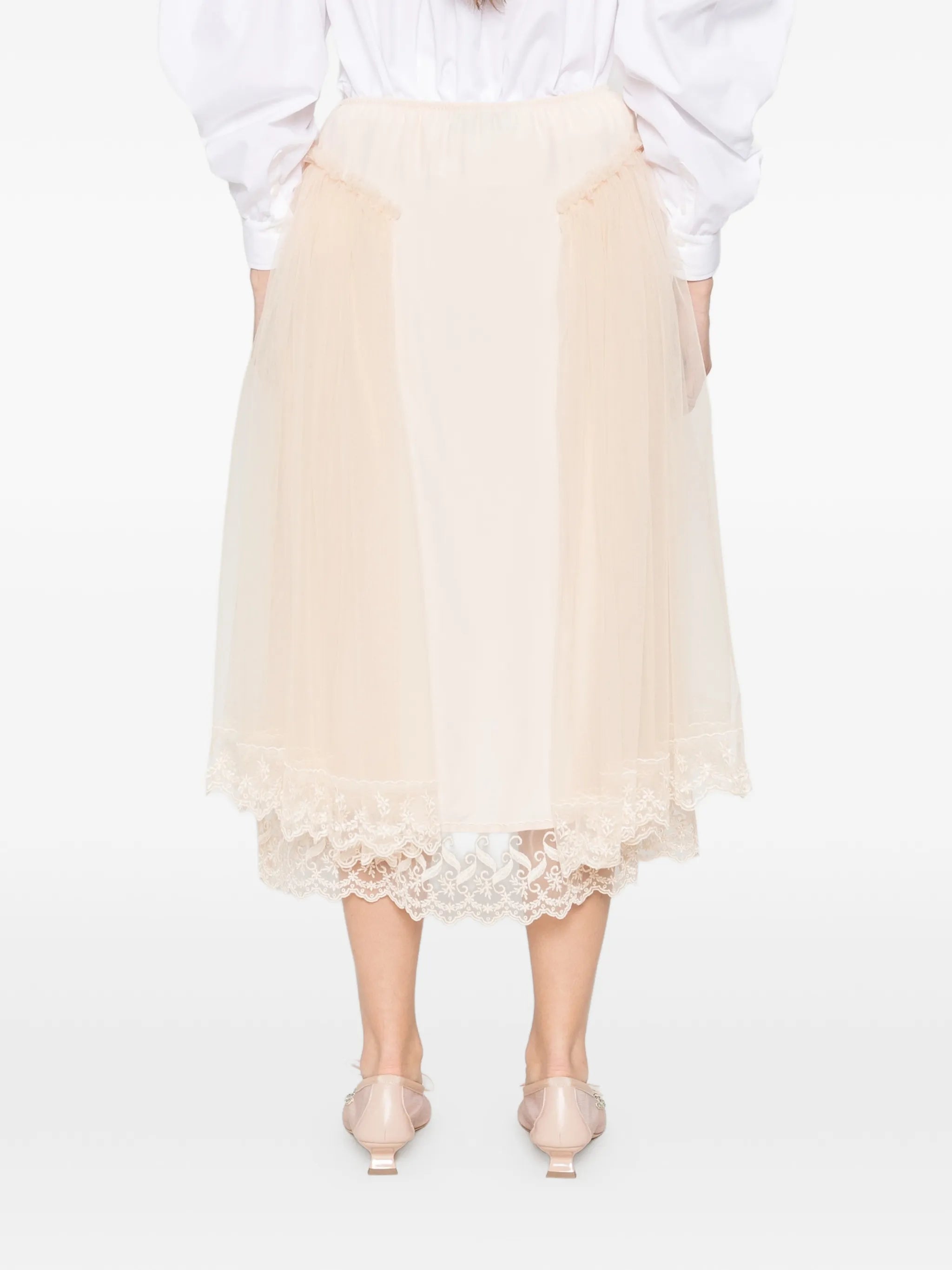 lace-trim hip-detail midi skirt