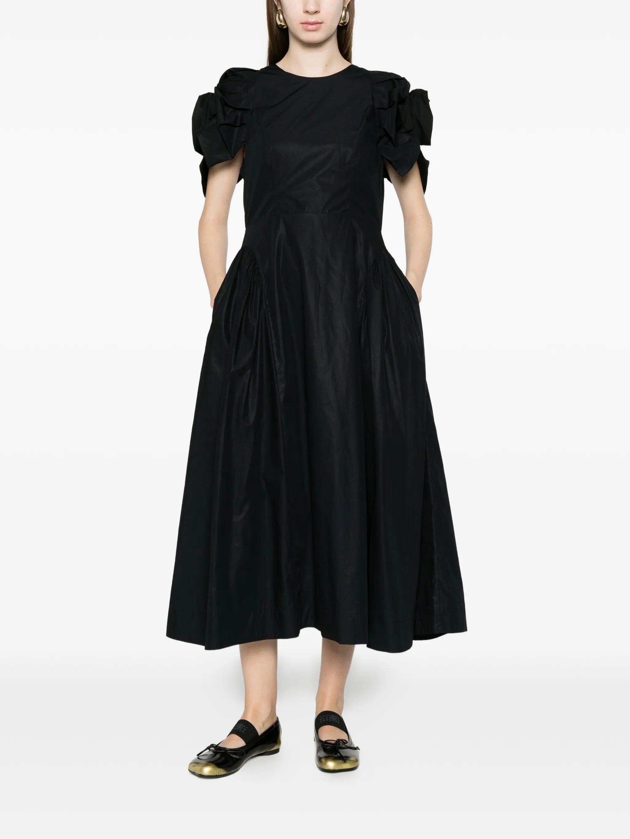 rose puff-sleeve midi dress