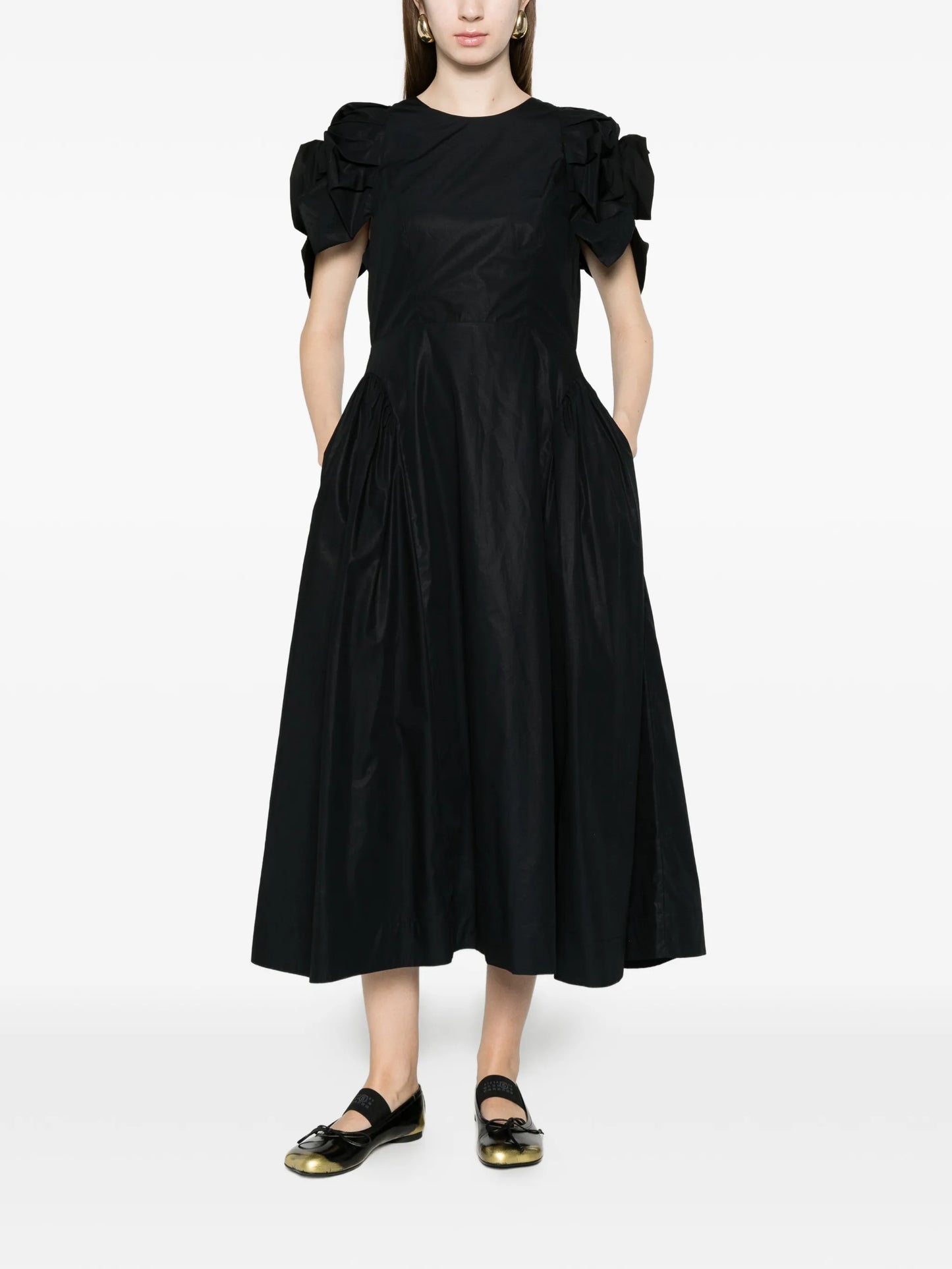 rose puff-sleeve midi dress