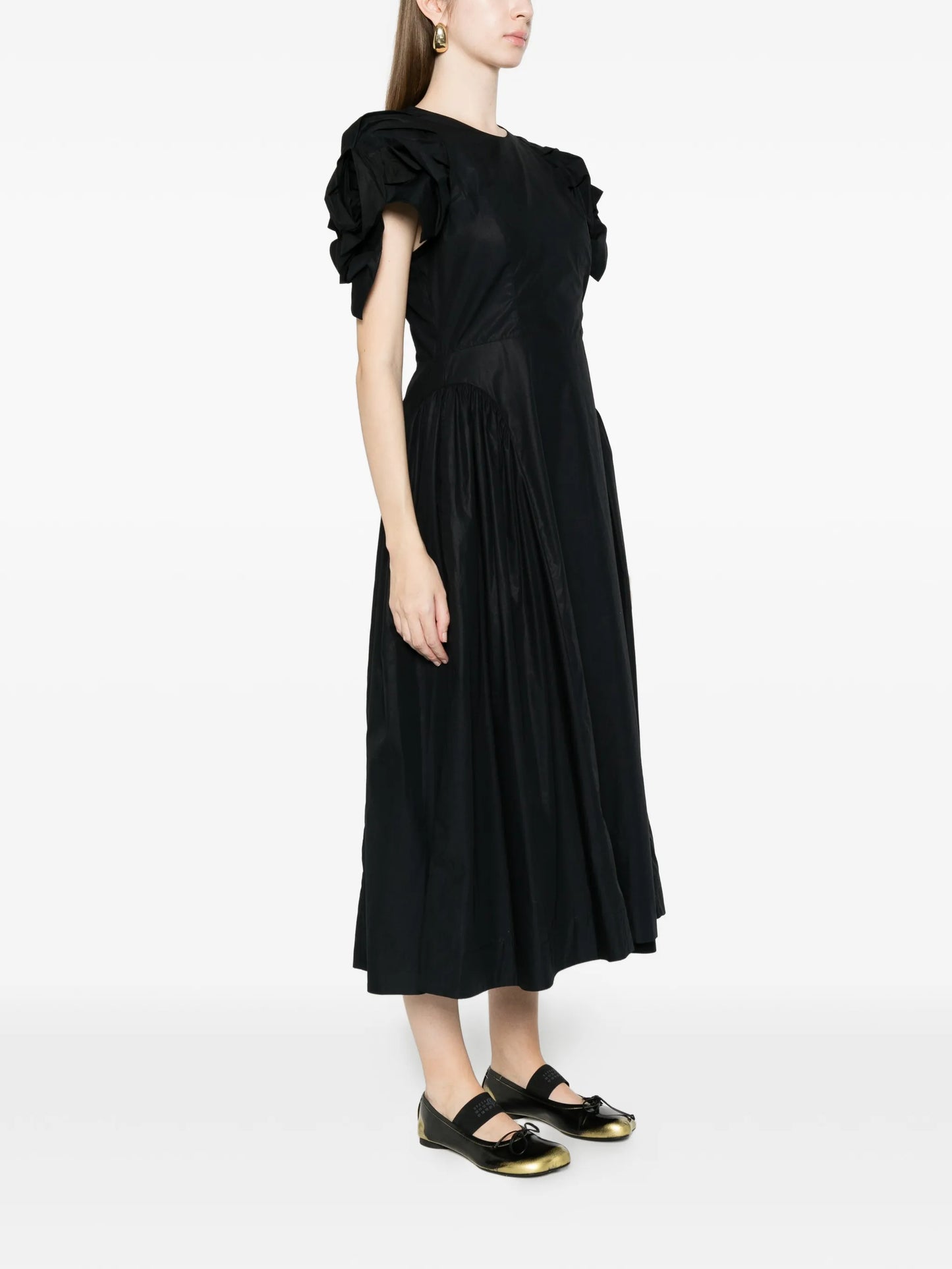 rose puff-sleeve midi dress