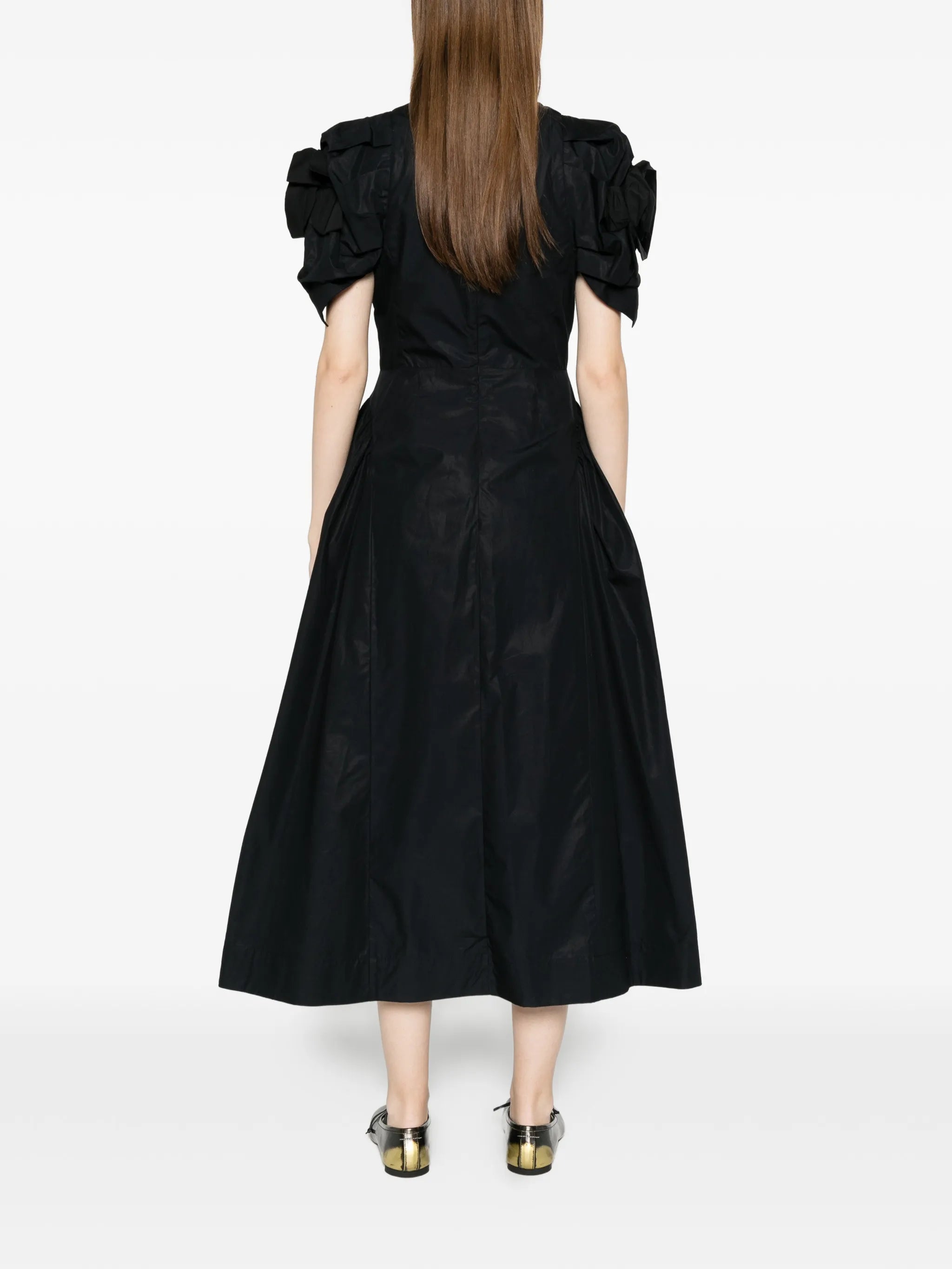 rose puff-sleeve midi dress