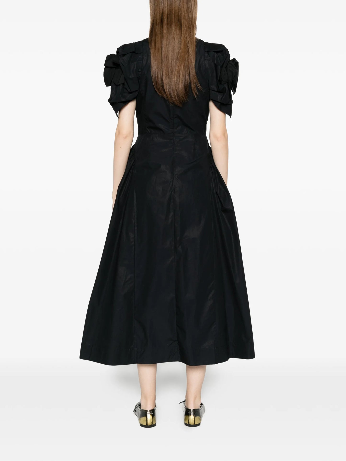 rose puff-sleeve midi dress