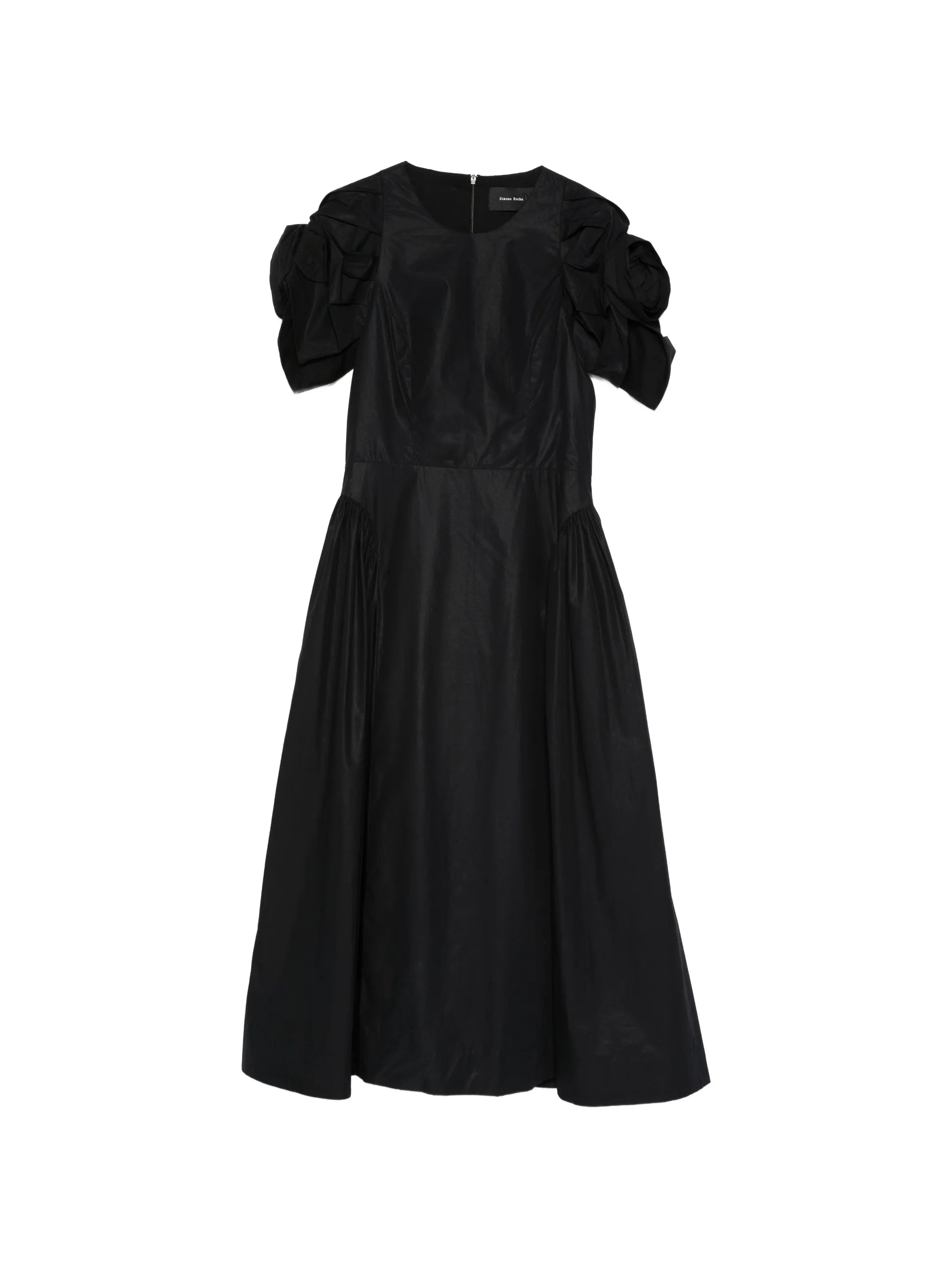 rose puff-sleeve midi dress