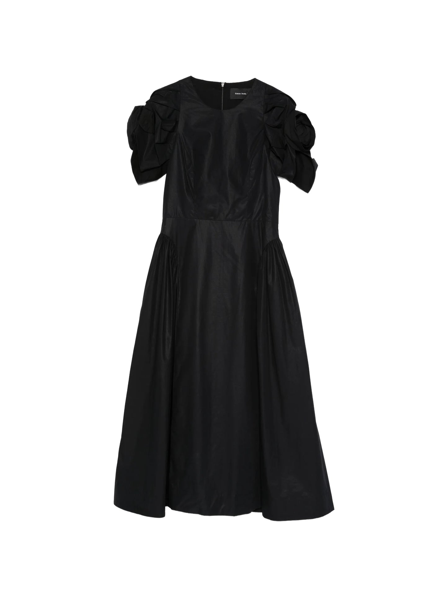 rose puff-sleeve midi dress