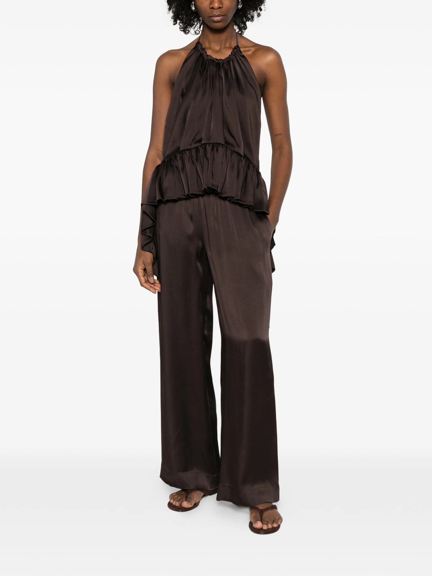 pleated front palazzo trousers